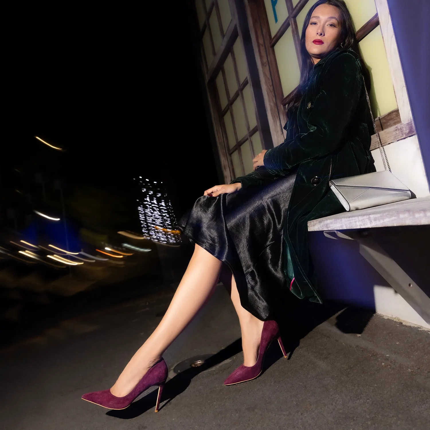 Soft Wedges Nemesis 95mm Heel | Plum suede