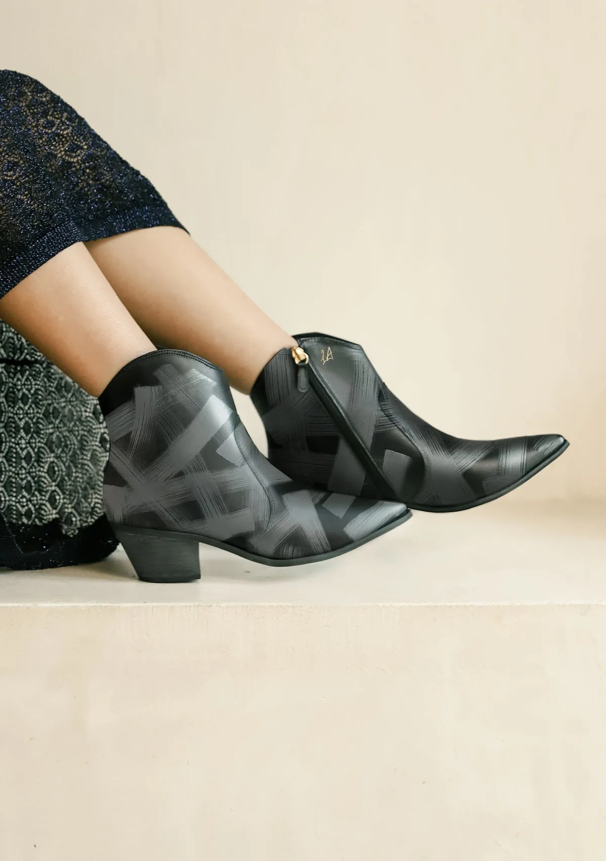 Splatter Black Cowboy Boot Desert Inspired