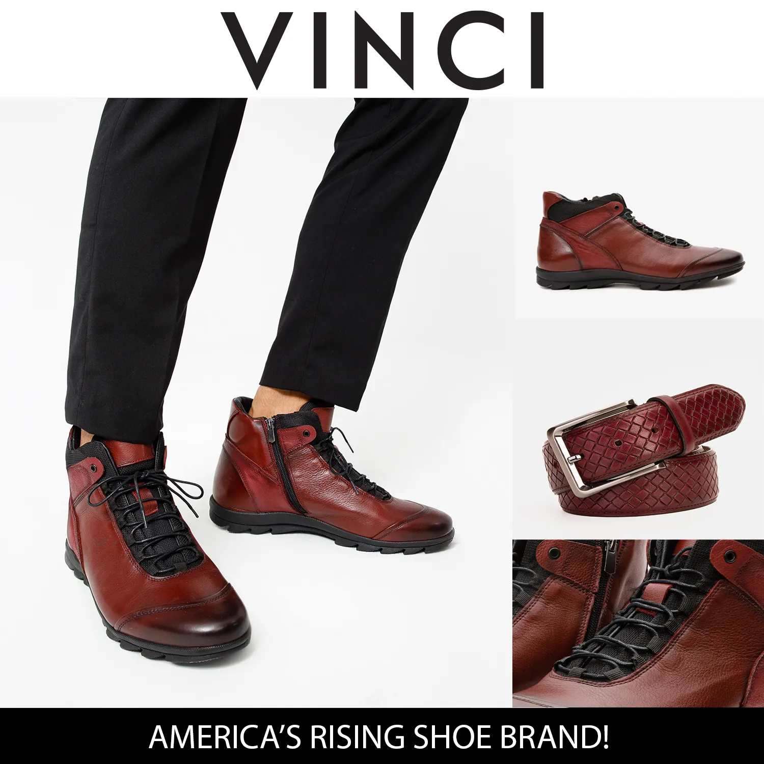 Stable The Houston Leather Burgundy Lace-Up Casual Men Boot with a Zipper