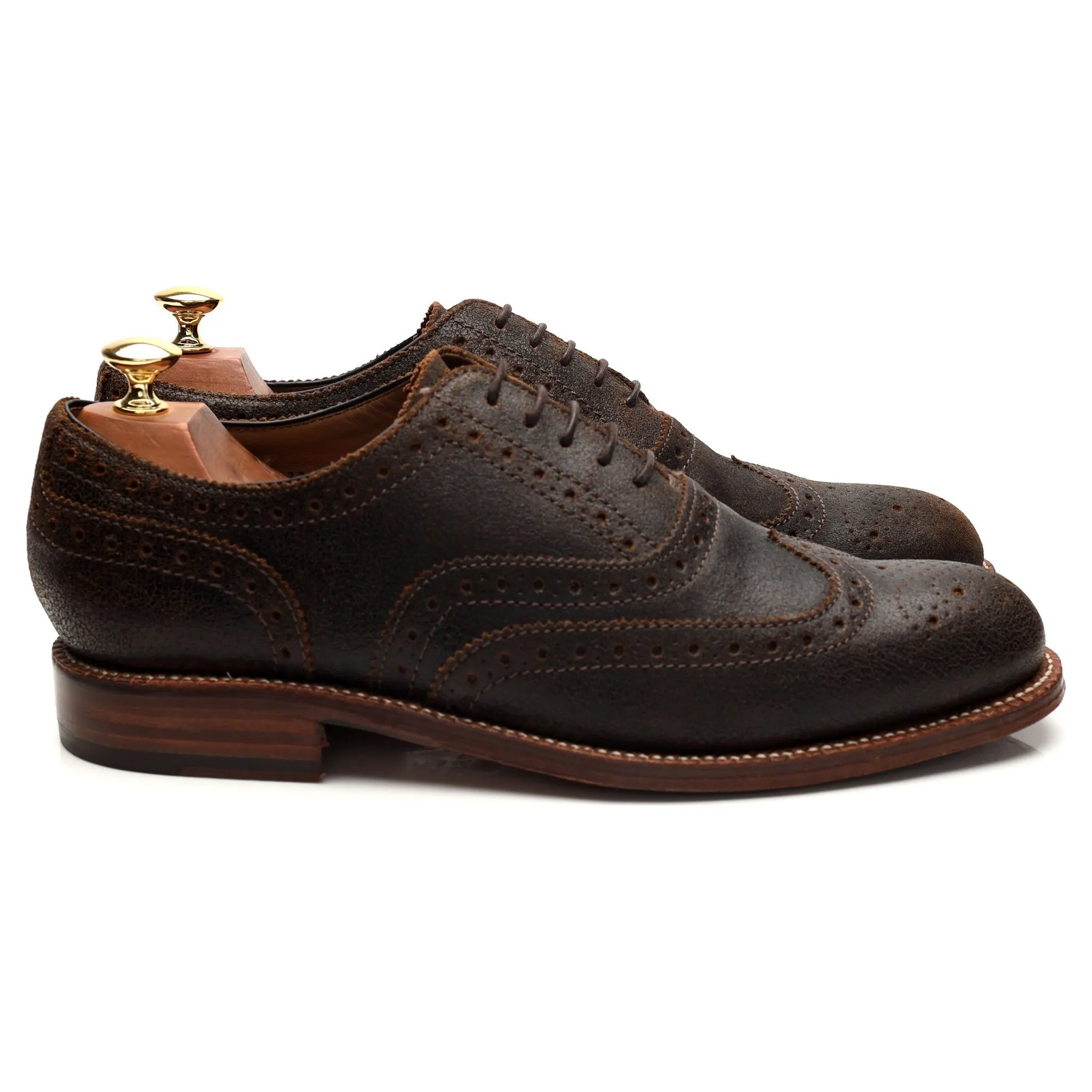'Stanley' Dark Brown Waxed Suede Oxford Brogues UK 9.5 G Simple Style