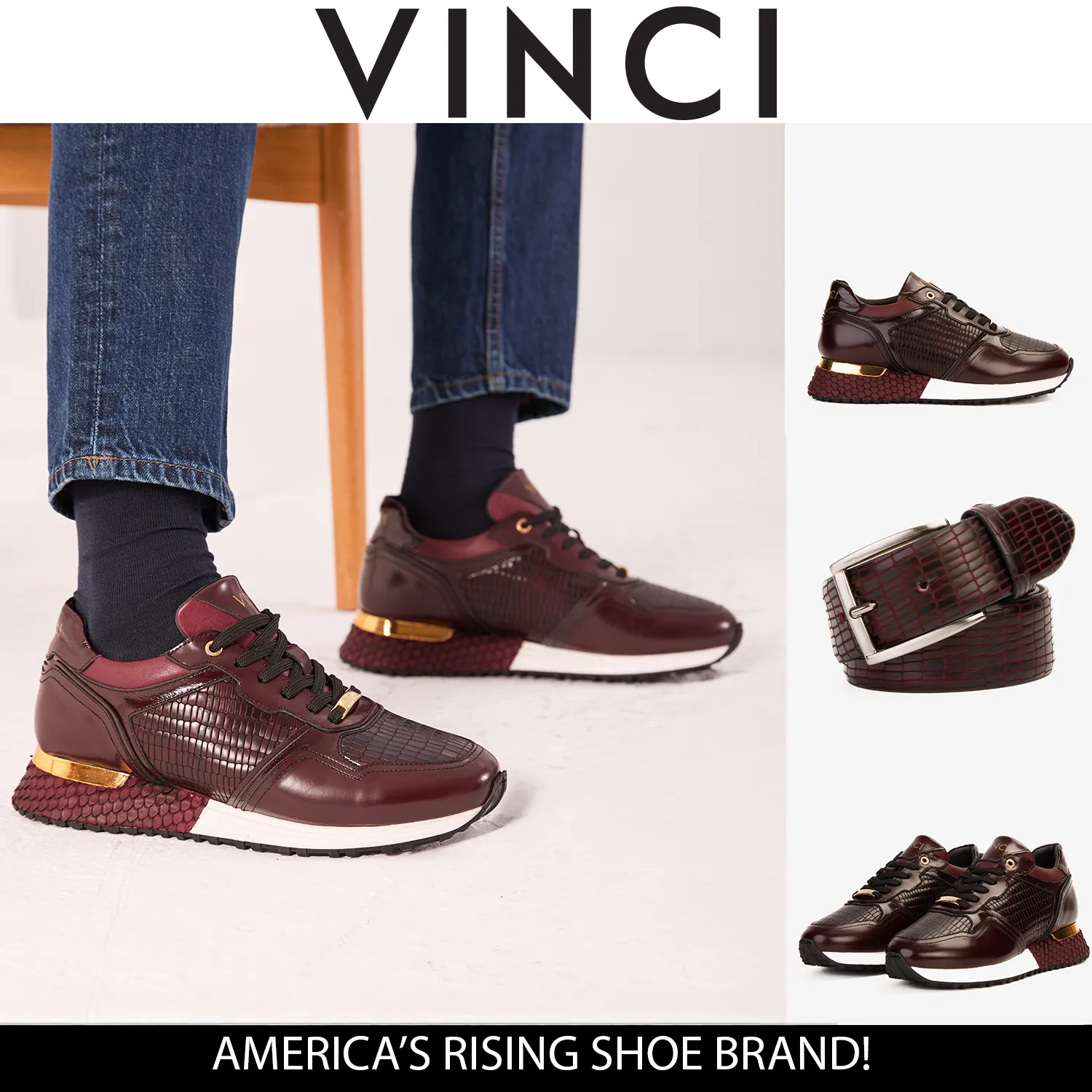 Stiletto The Empire Burgundy Leather Men Sneaker