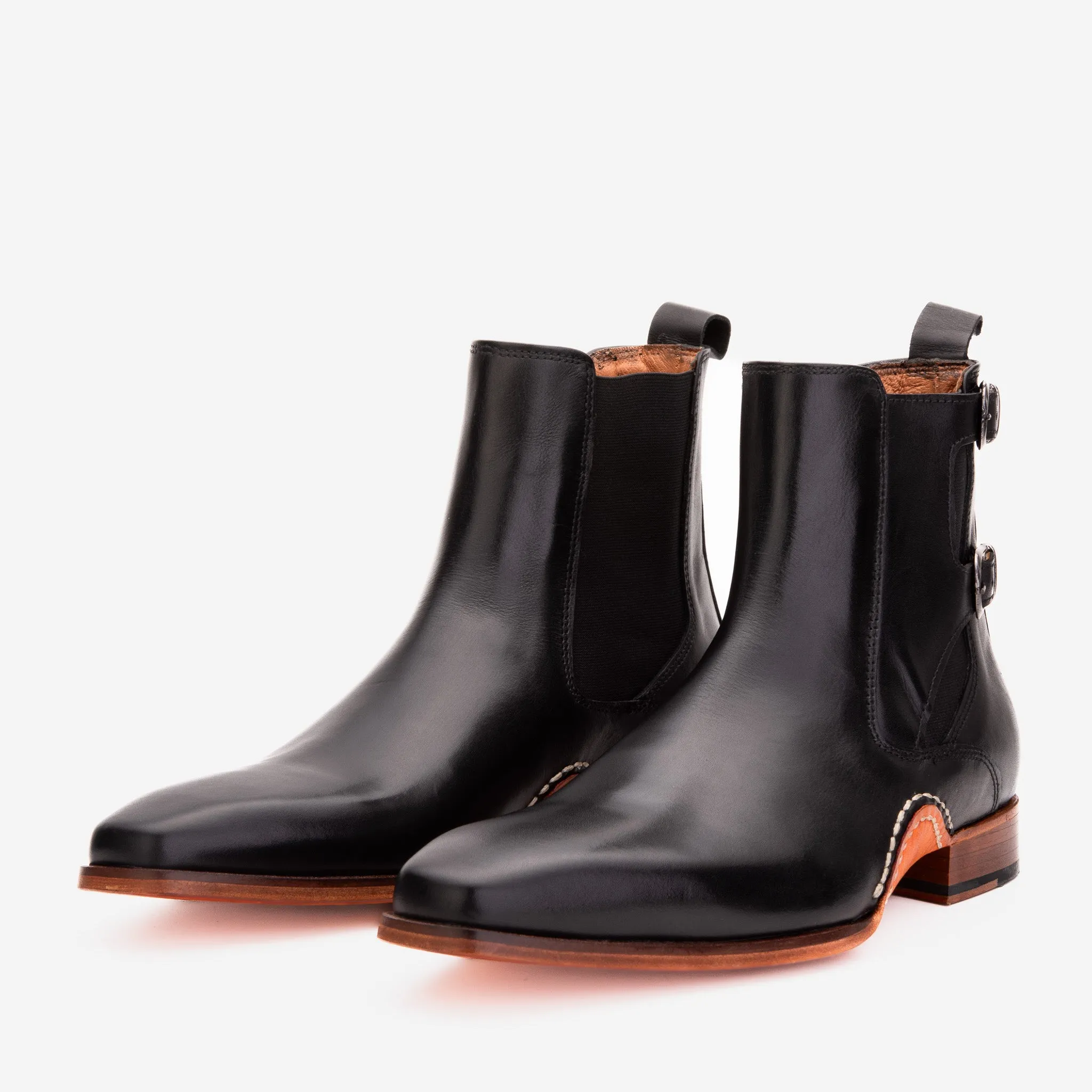 Stiletto The Royal Hand Craft Black Leather Double-Buckle Chelsea Men Boot