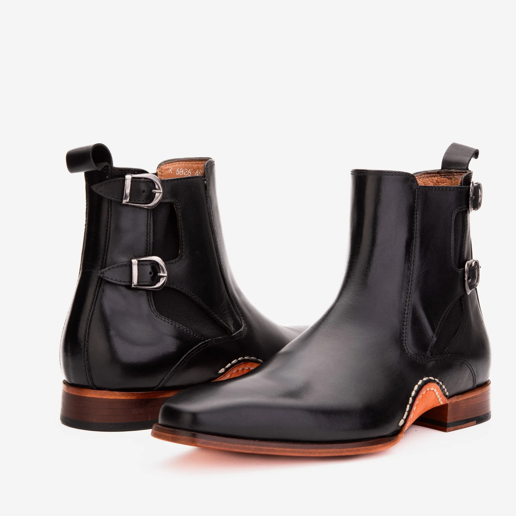 Stiletto The Royal Hand Craft Black Leather Double-Buckle Chelsea Men Boot