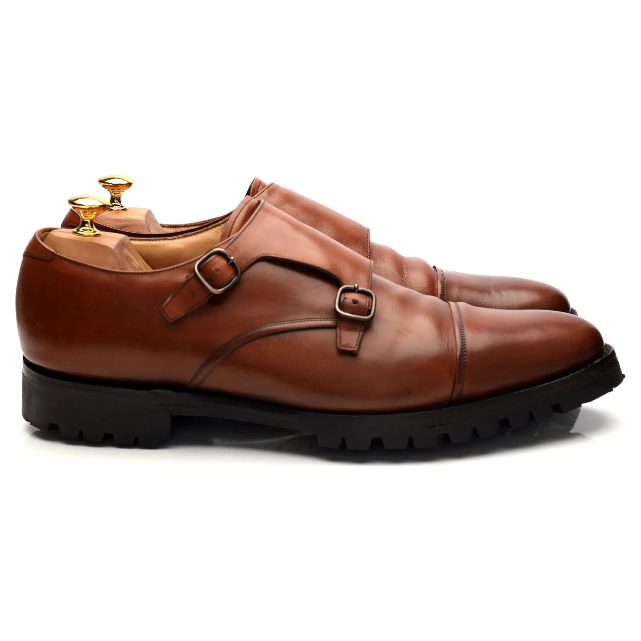 'Ledstone' Tan Brown Leather Double Monk Strap UK 12 F Designer Label