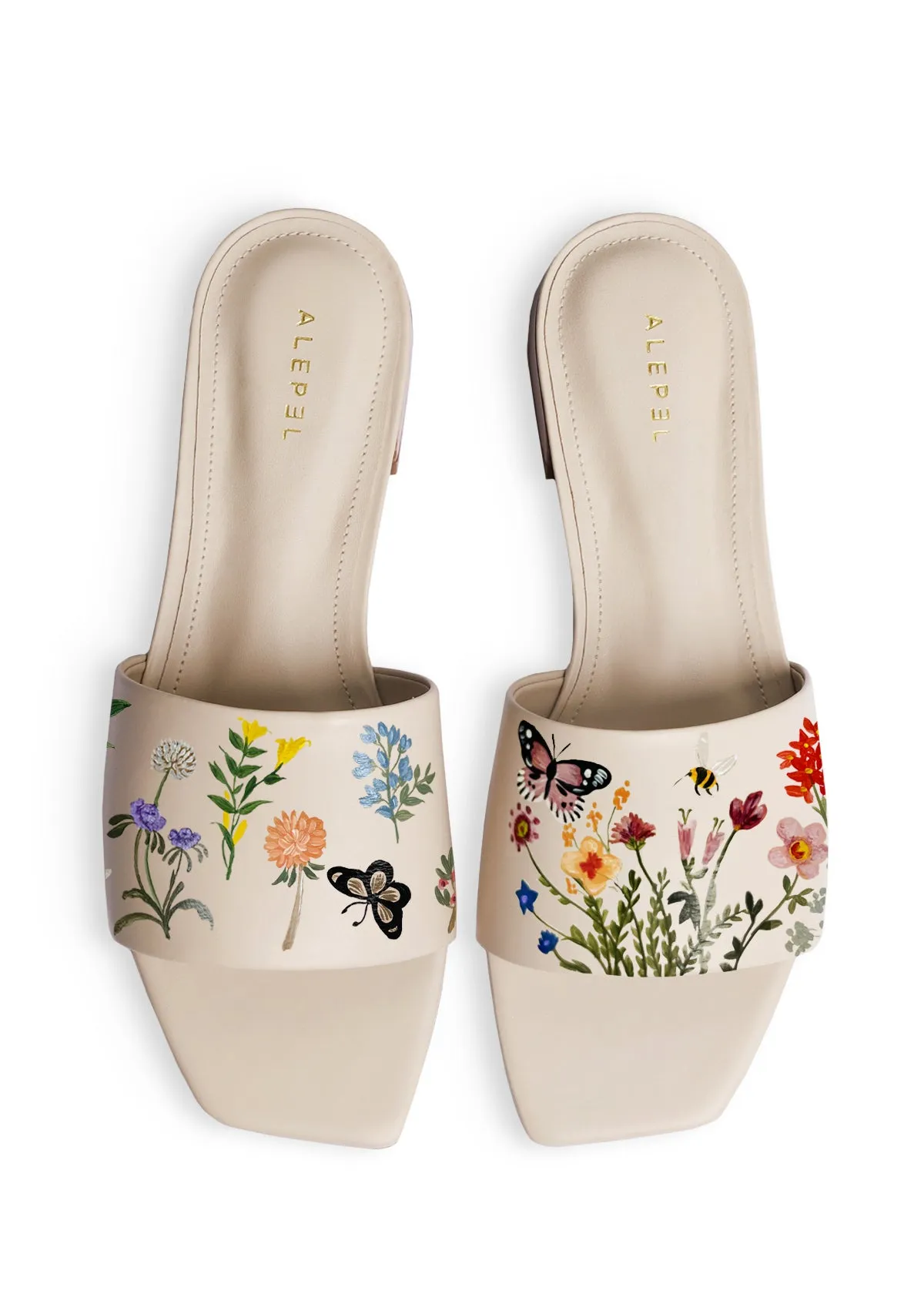 Slip On Reliable Design Pressed Flowers Beige Square