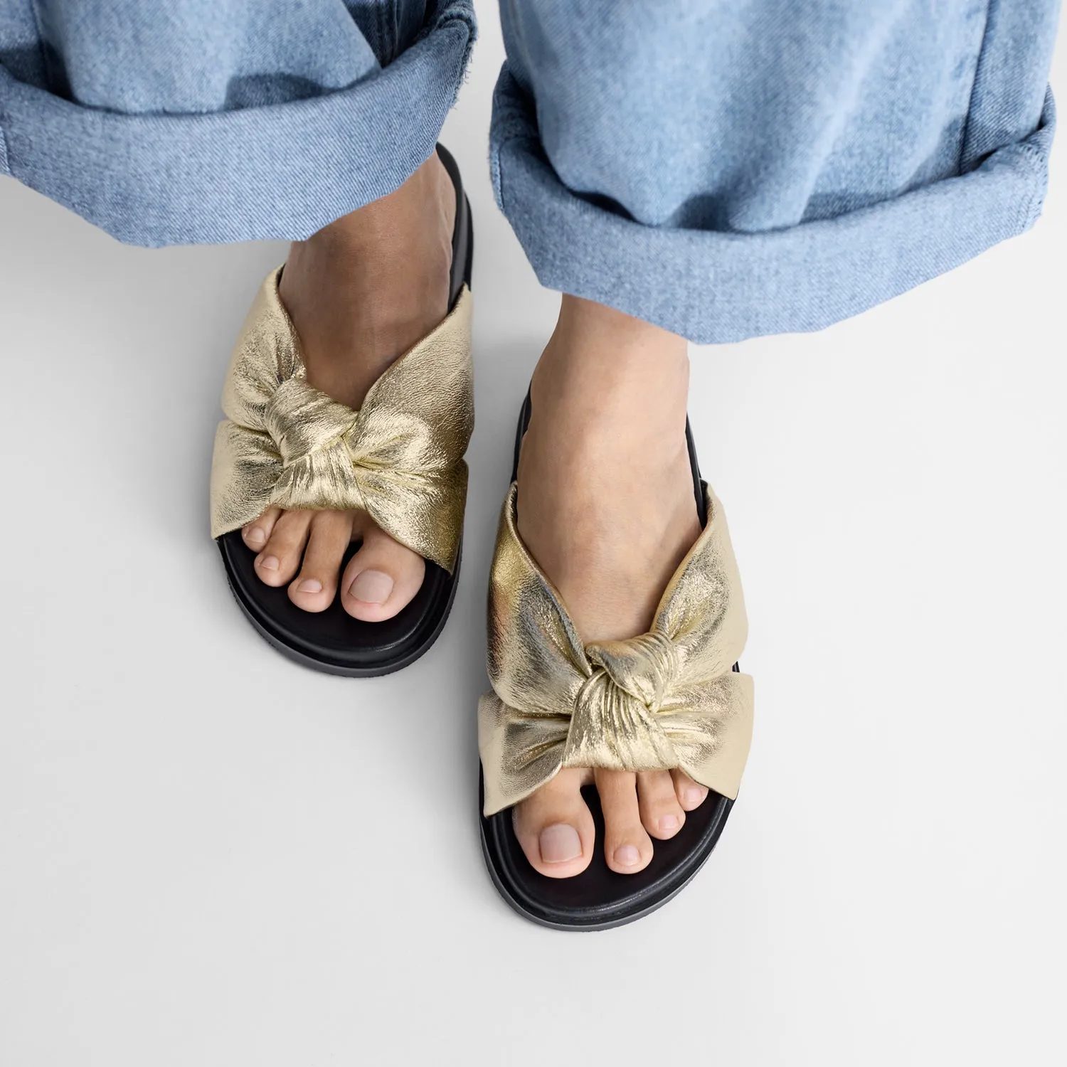 Suede Stilettos Uno 2.0 Slide Sandal | Gold Leather