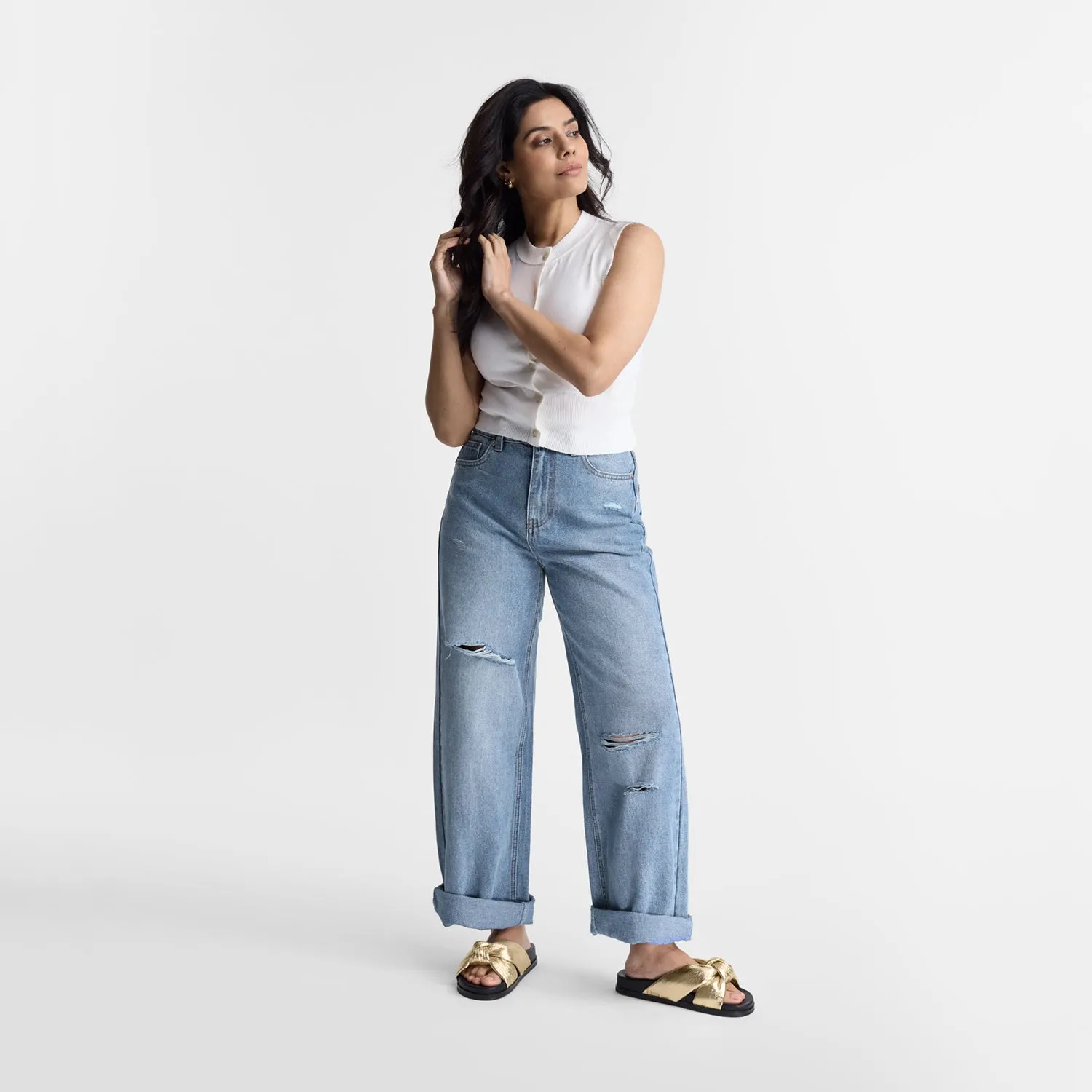 Suede Stilettos Uno 2.0 Slide Sandal | Gold Leather