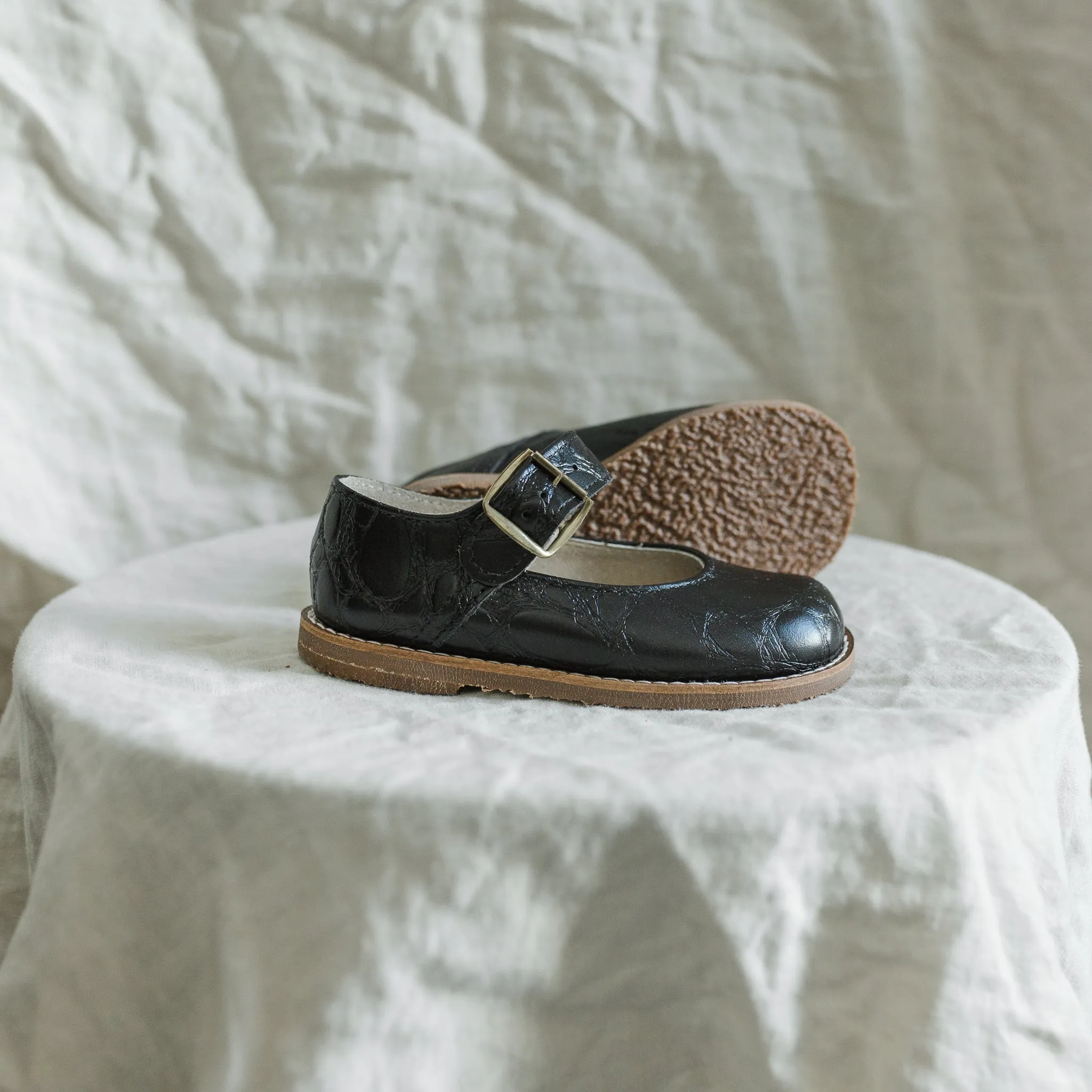 Suede Trim Etta Mary Jane - Black Pebble