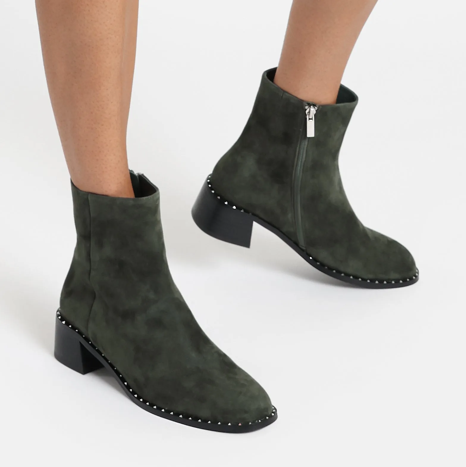 Supportive Base Bordeaux Ankle Boot | Dark moss suede