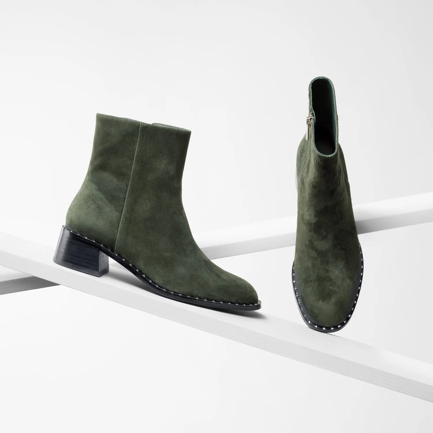 Supportive Base Bordeaux Ankle Boot | Dark moss suede