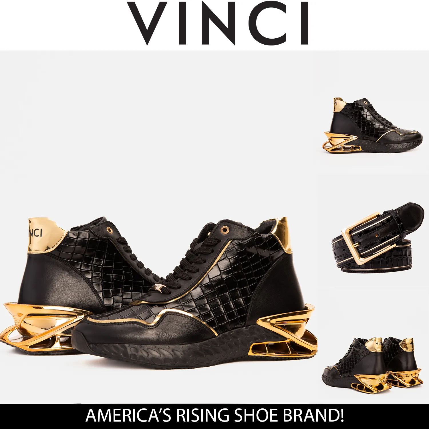 Supportive Bellagio Black & Gold High-Top Men Sneaker