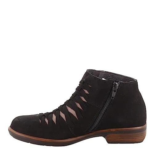 Naot Leveche Woven Bootie (26048) Womens Shoes Black Velvet Nubuck/Shiitake Nubuck