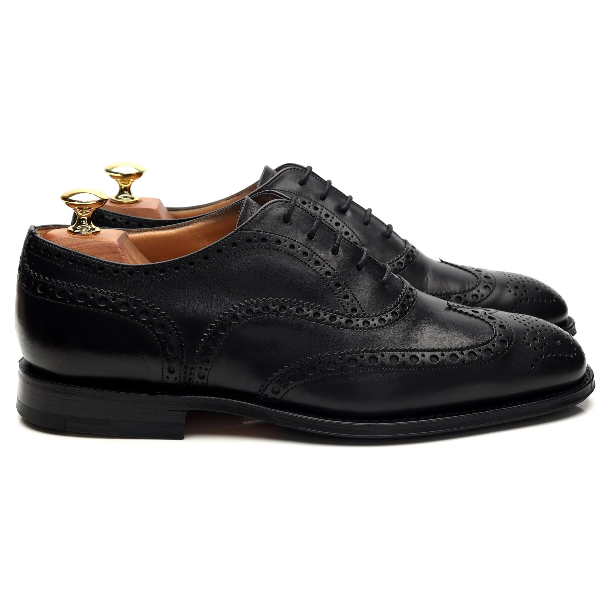 Trendy Slip On 'Tarvin' Black Leather Oxford Brogues UK 8 F