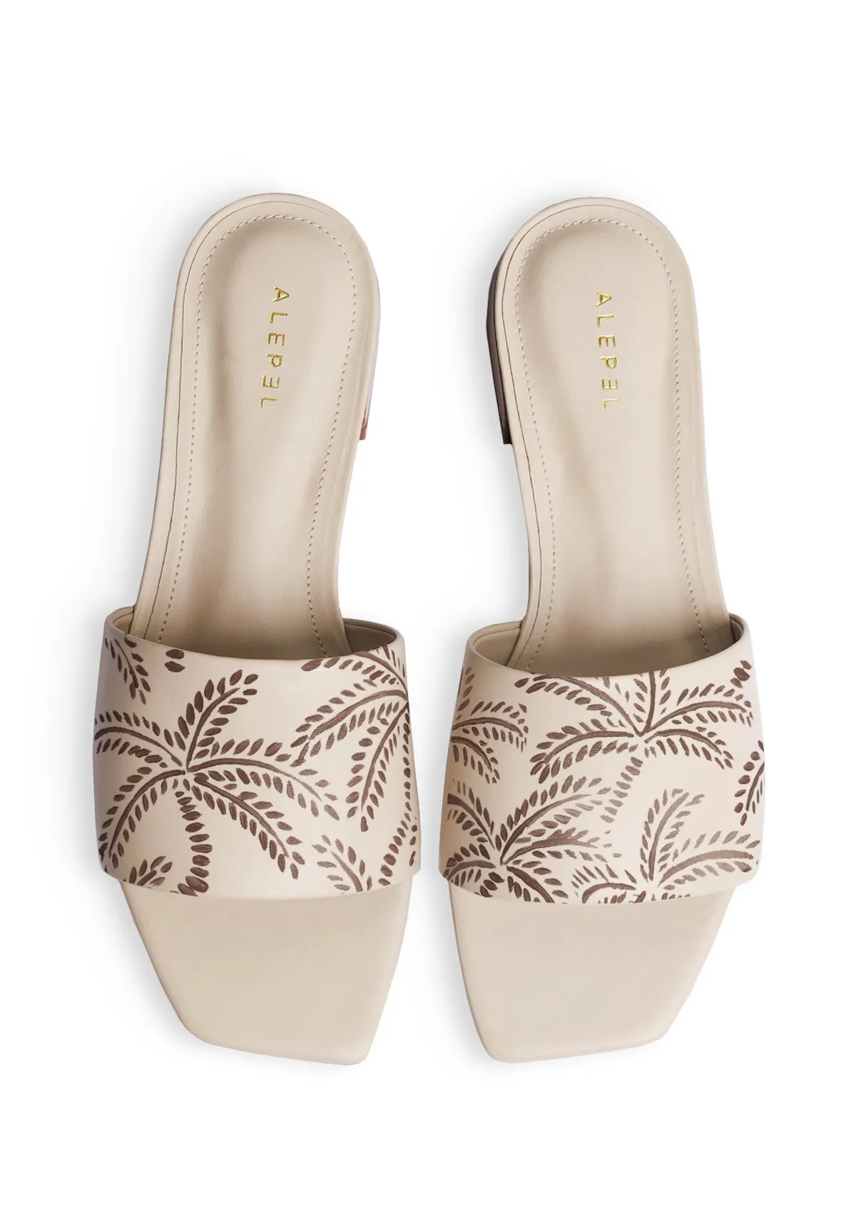 Taupe Abstract Palms Beige Square Quick Fit Sandals No-Hassle Fit