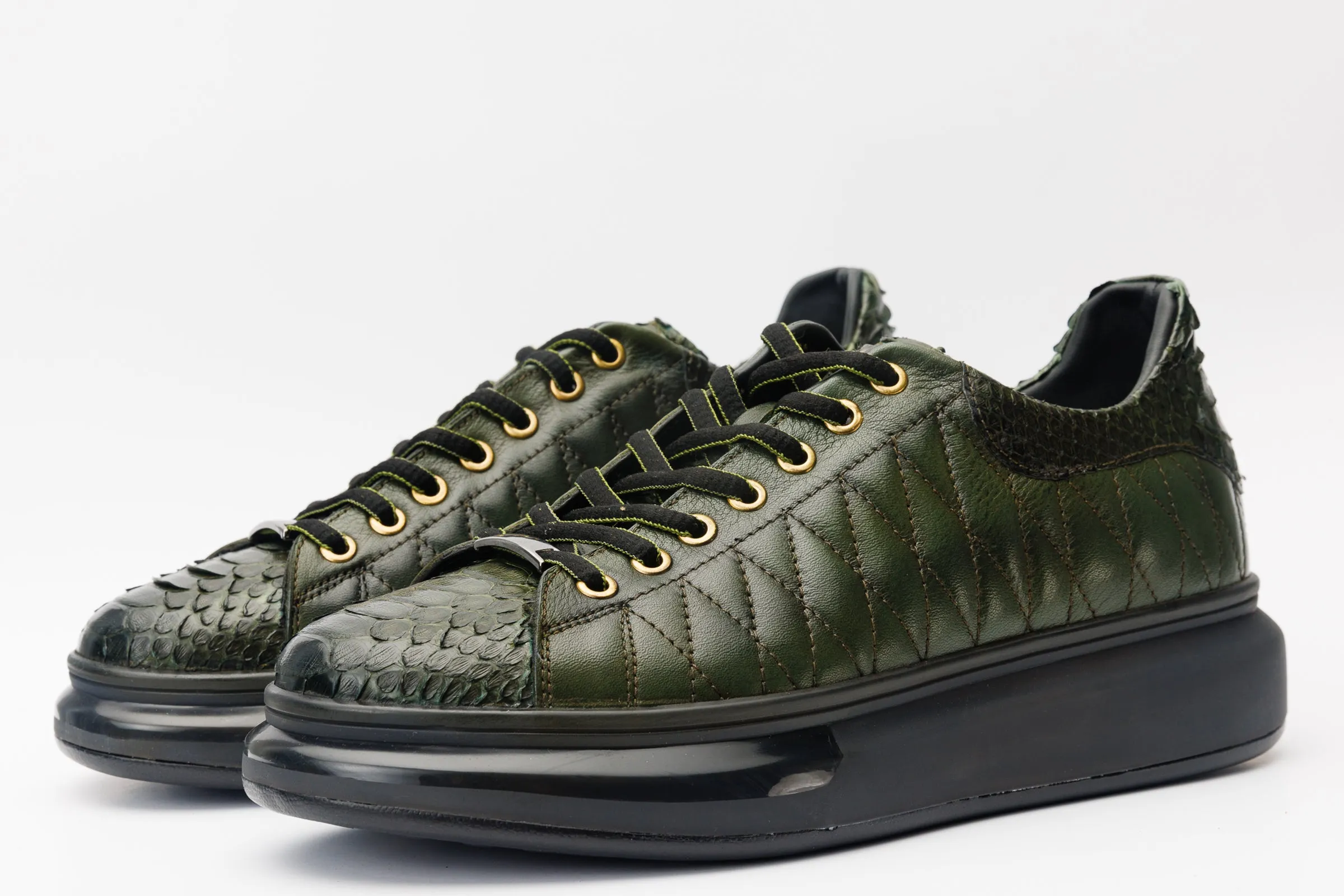 The Adler Green Snk Leather Men Sneaker Limited Edition transparent
