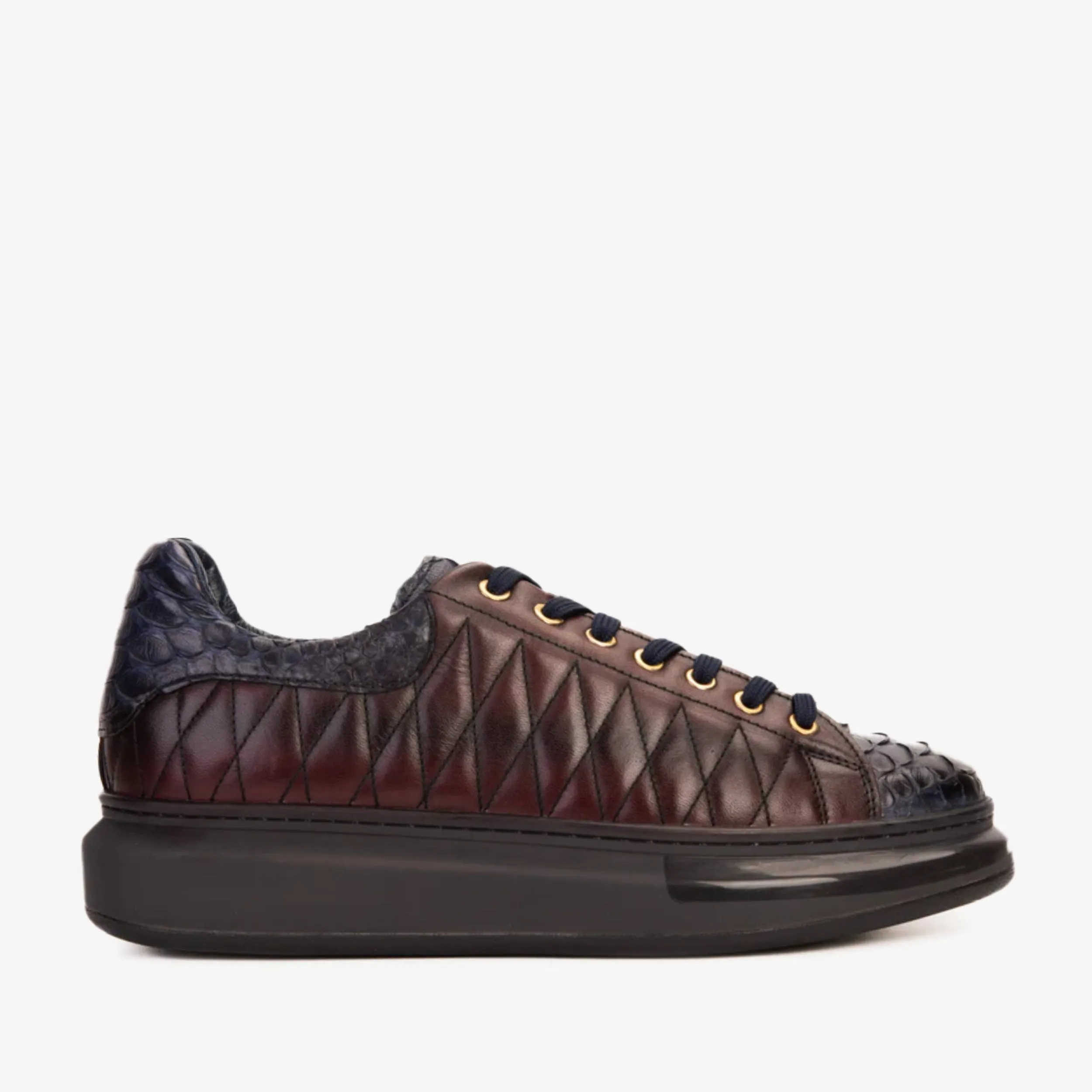 Sun Glow The Adler Navy Blue & Burgundy Snk Leather Men Sneaker Limited Edition