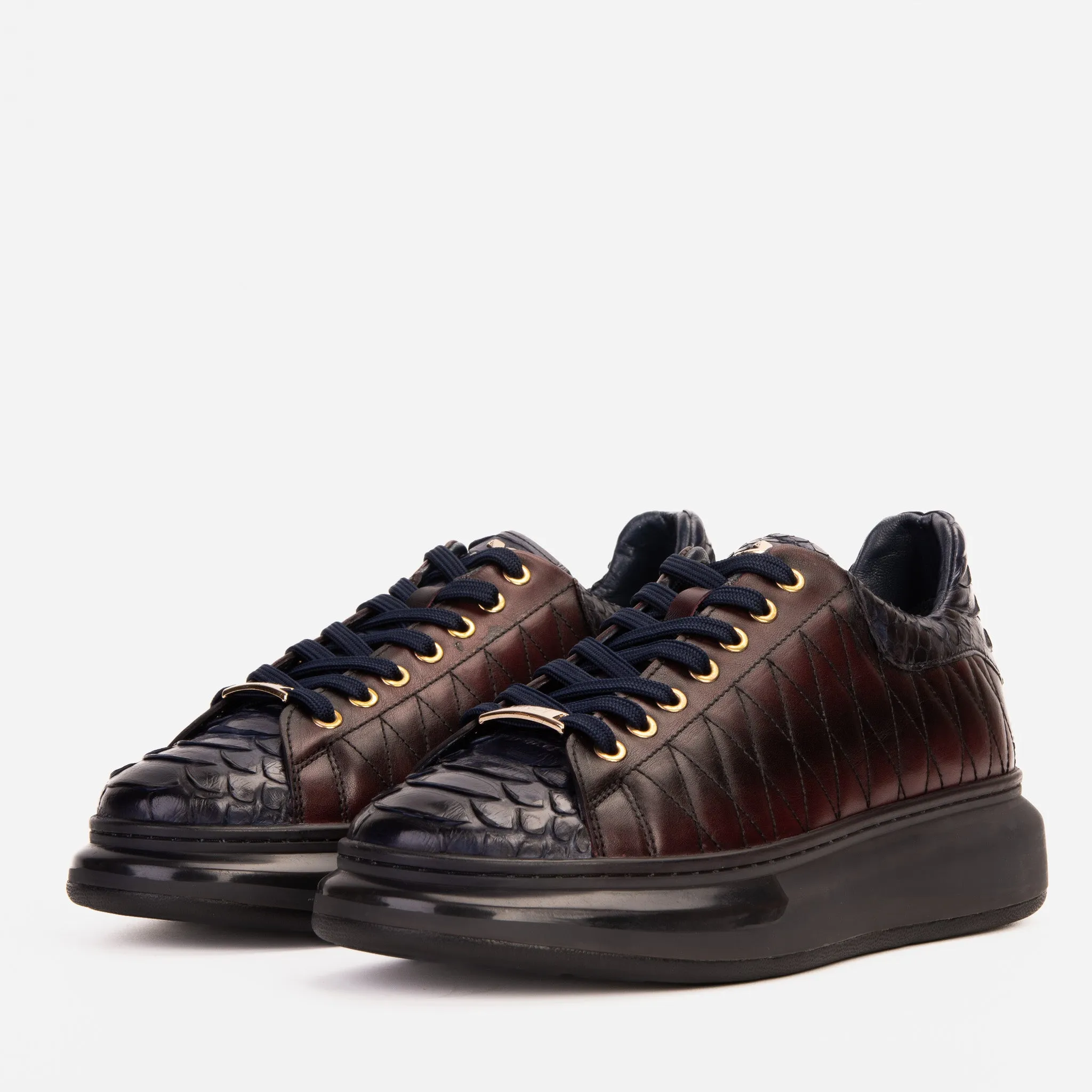 The Adler Navy Blue & Burgundy Snk Leather Men Sneaker Limited Edition Matte-Core