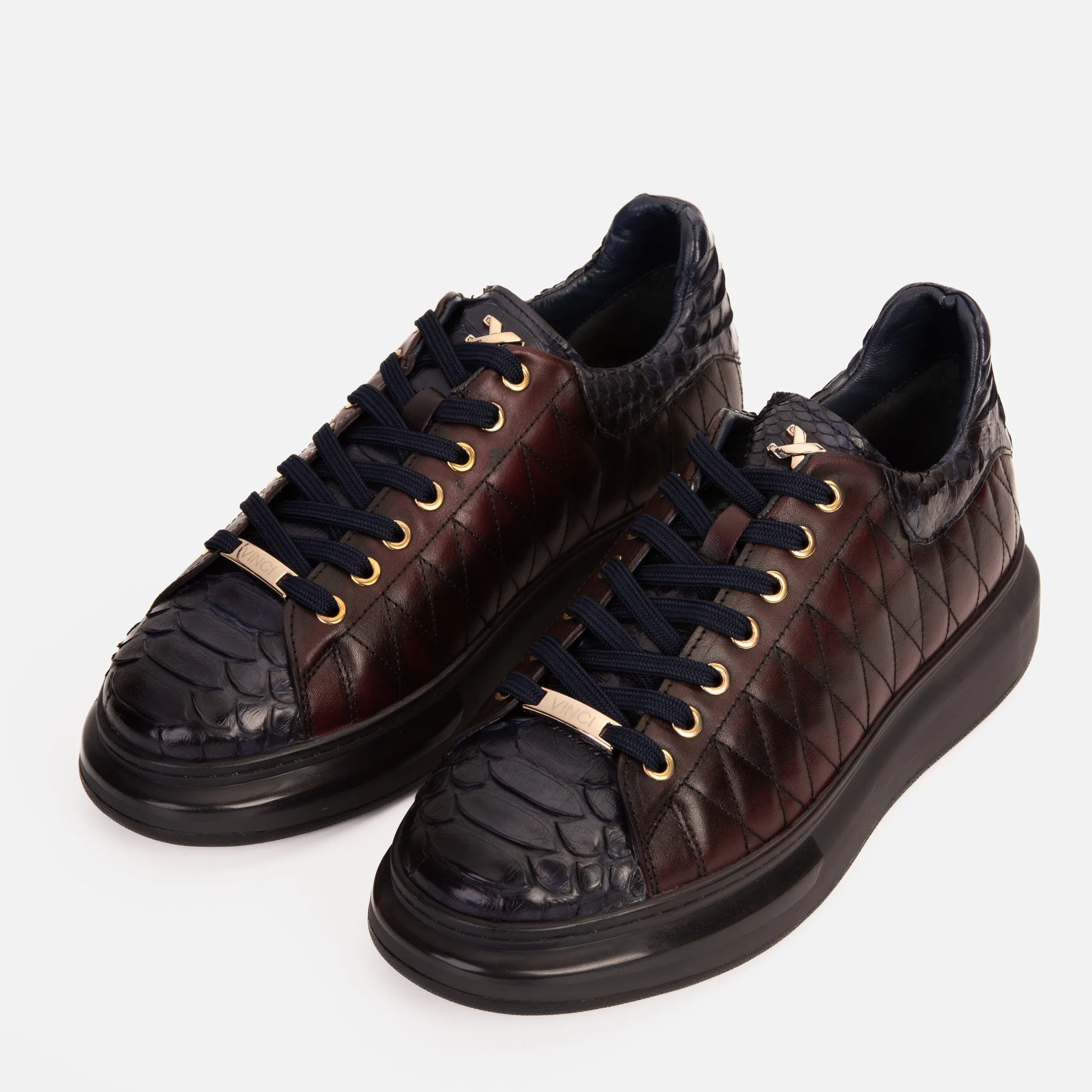 The Adler Navy Blue & Burgundy Snk Leather Men Sneaker Limited Edition Matte-Core