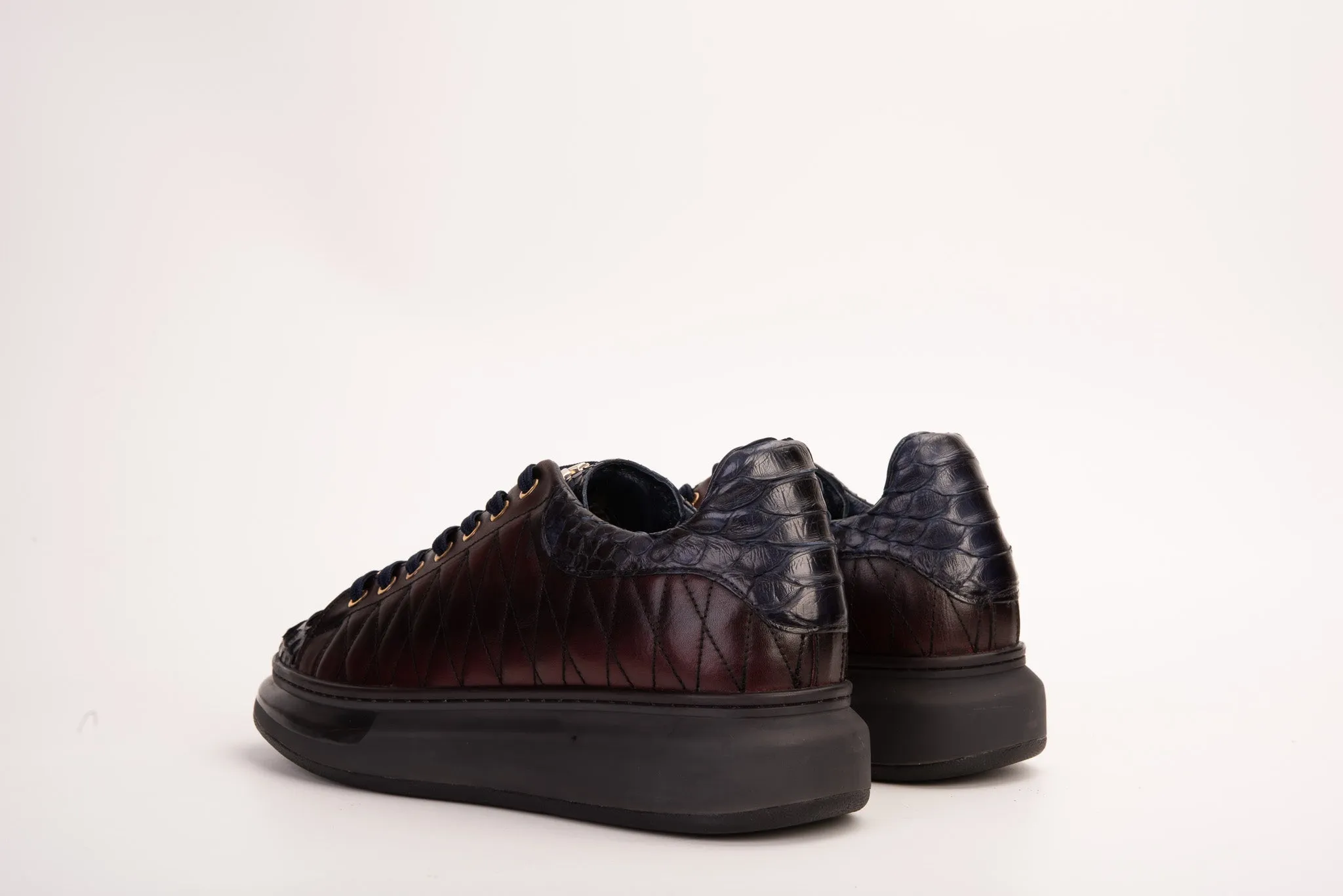 The Adler Navy Blue & Burgundy Snk Leather Men Sneaker Limited Edition Matte-Core