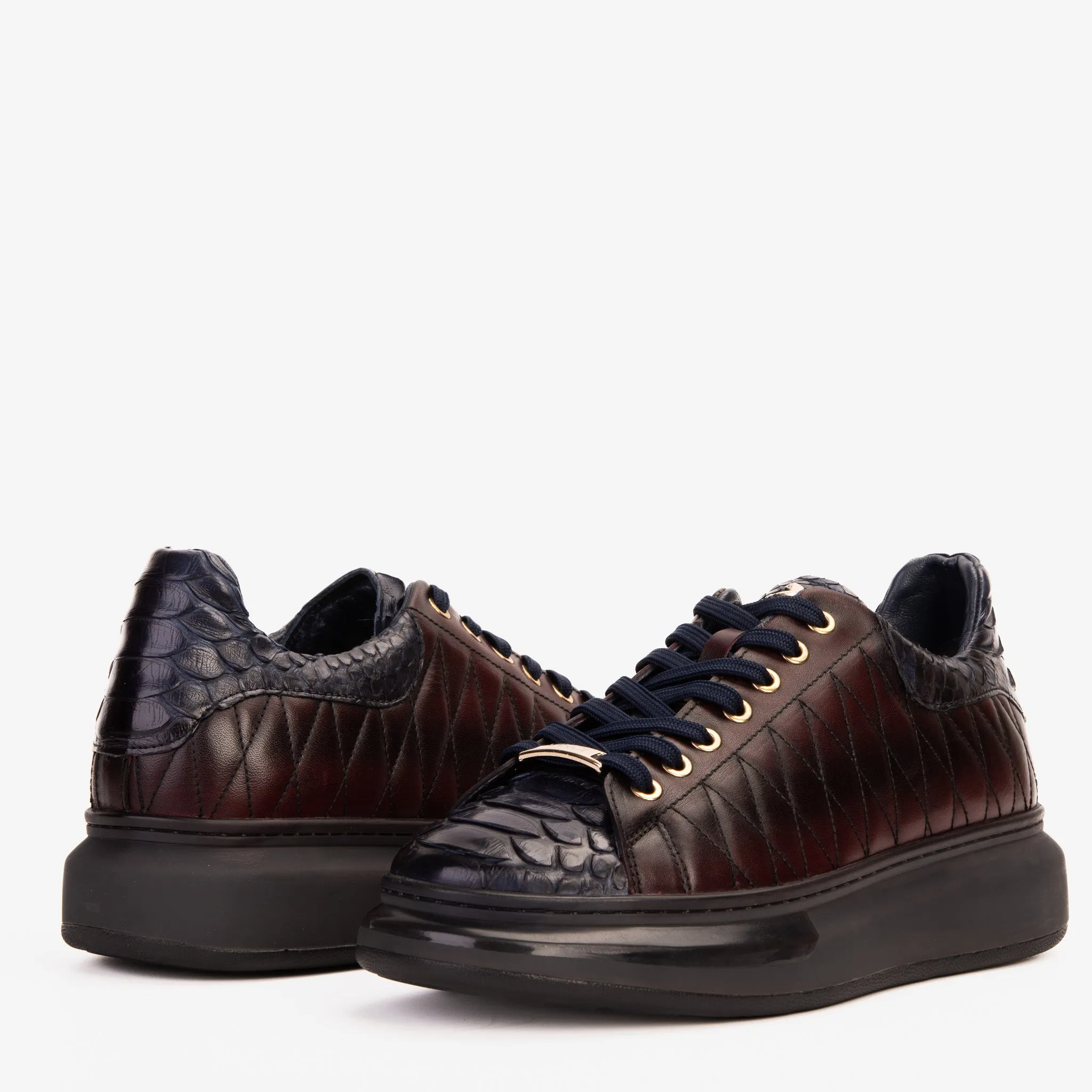 The Adler Navy Blue & Burgundy Snk Leather Men Sneaker Limited Edition Matte-Core