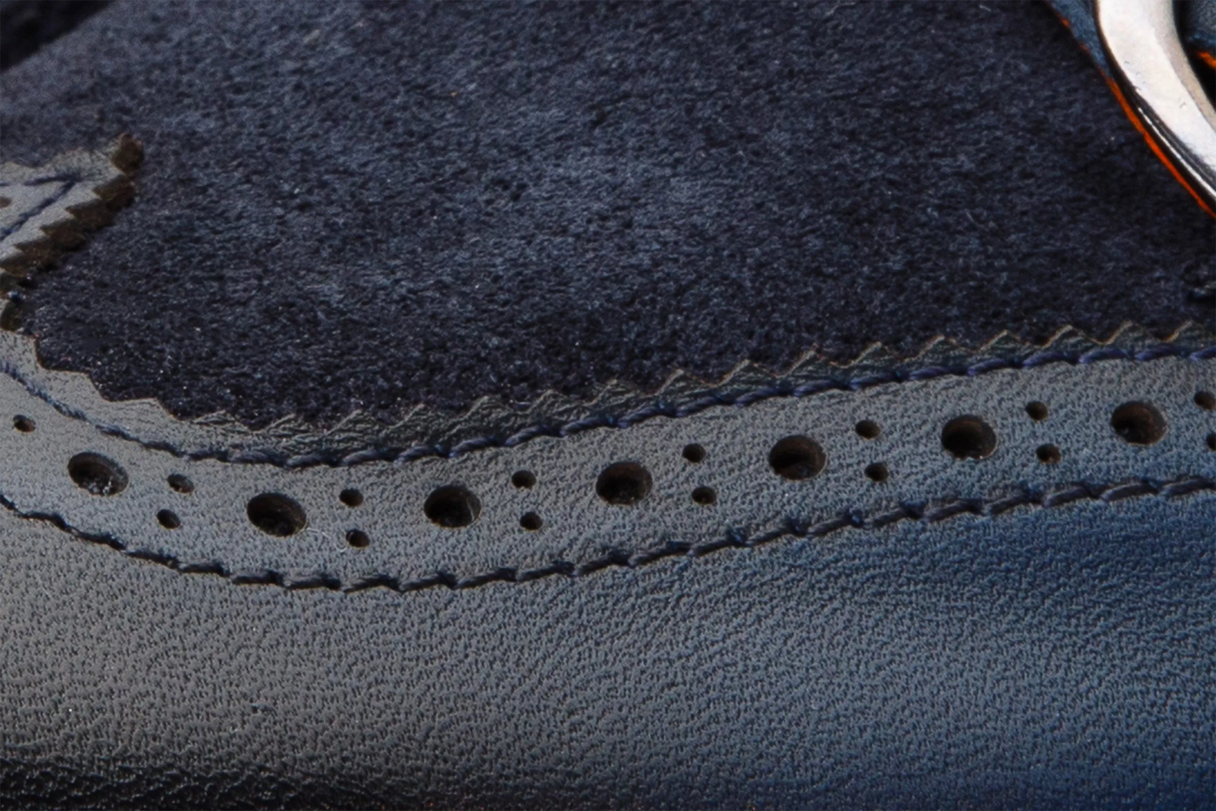 The Albus Navy Blue Leather & Suede Double Strap Monk Brogue Men Boot Surface-Control