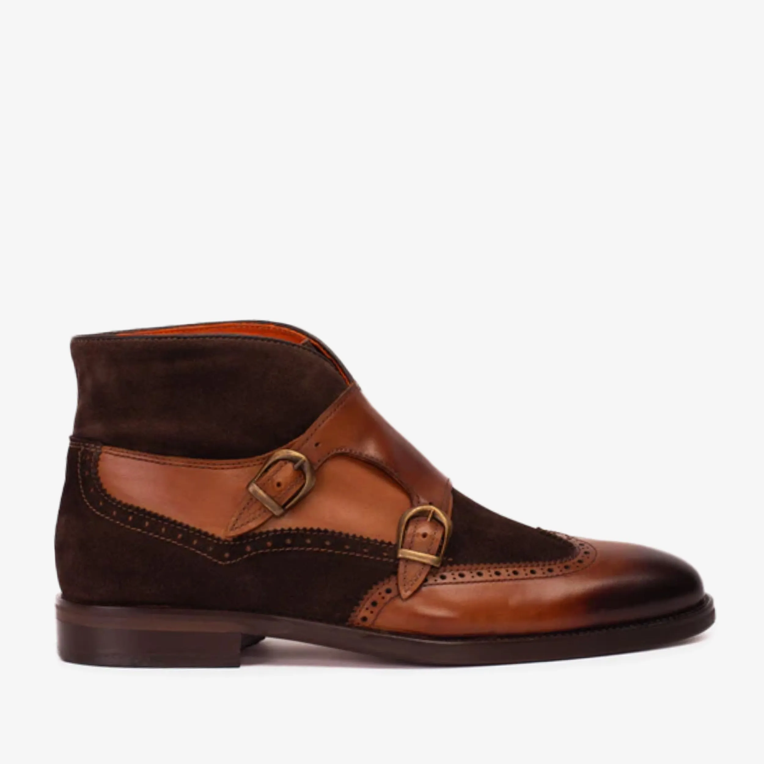 Icon Walk The Albus Tan Leather & Suede Double Strap Monk Brogue Men  Boot