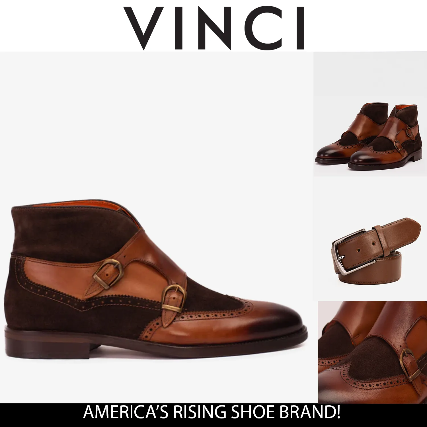The Albus Tan Leather & Suede Double Strap Monk Brogue Men  Boot Climate-Shield