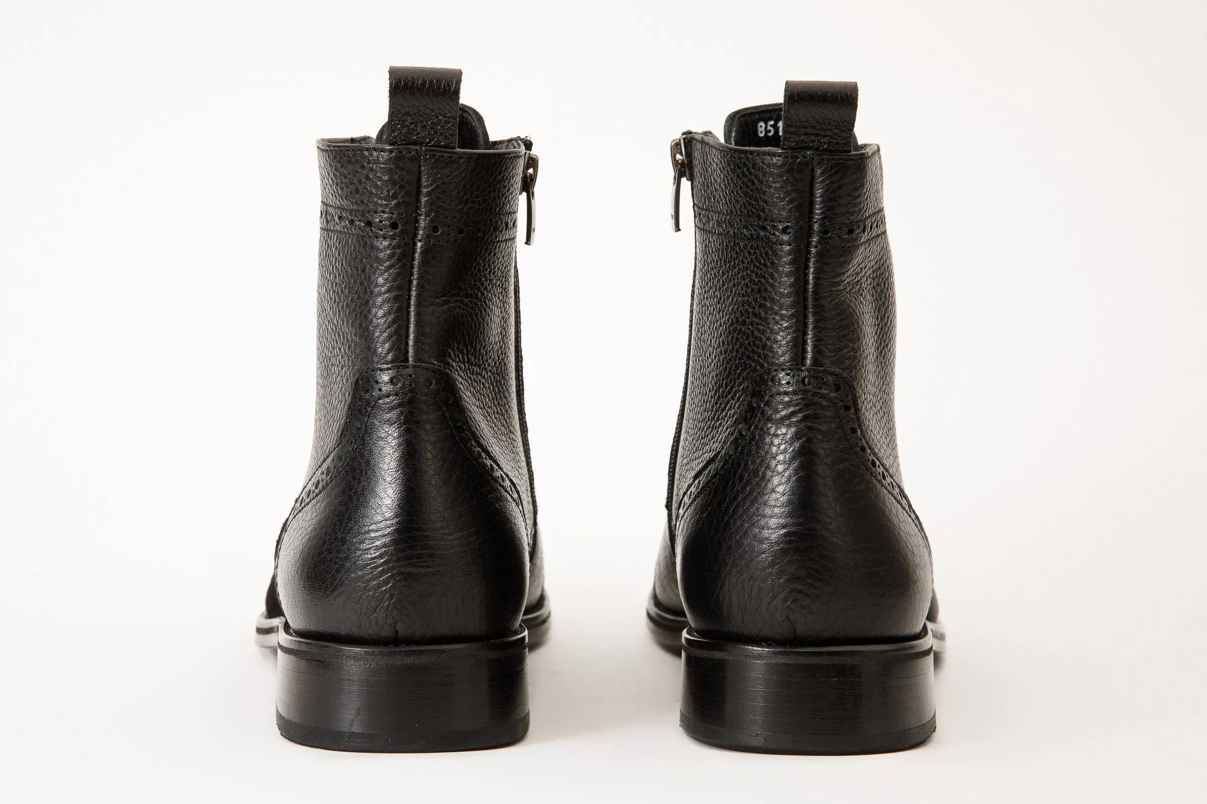 The Anderson Black Leather & Suede Brogue Lace-Up Men  Boot with a Zipper Limited-Edition