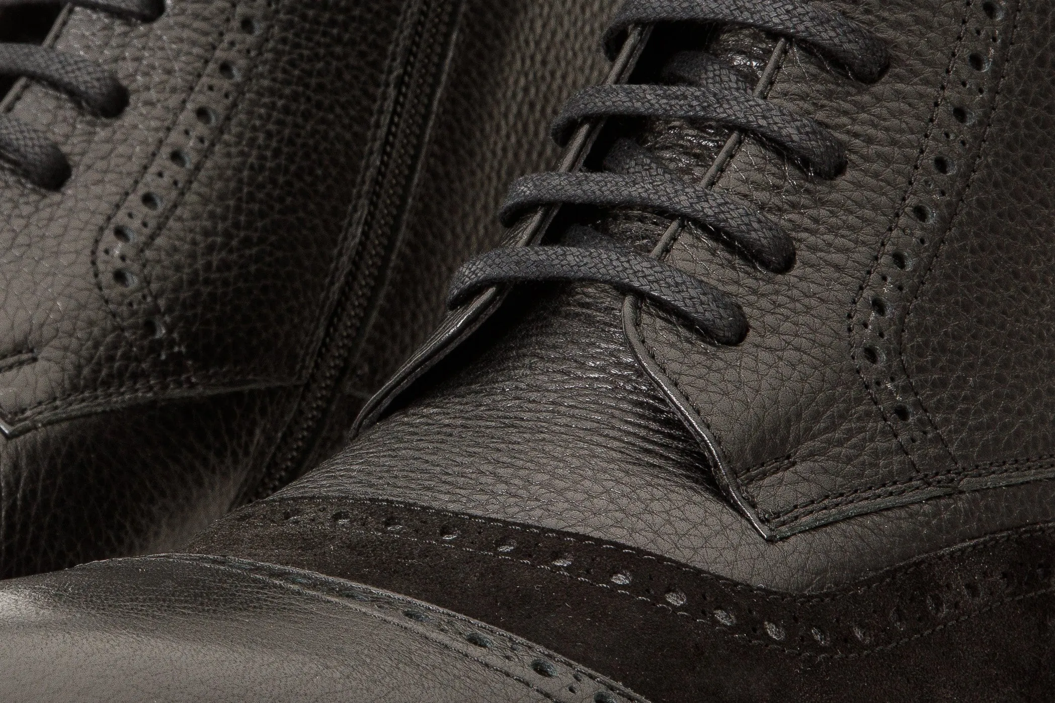 The Anderson Black Leather & Suede Brogue Lace-Up Men  Boot with a Zipper Limited-Edition