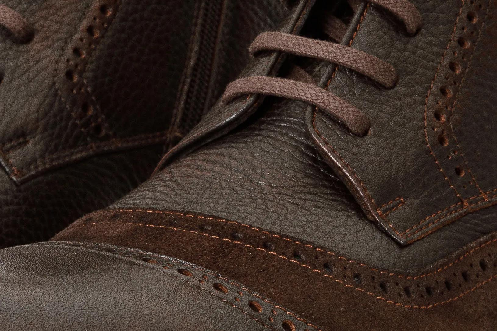 The Anderson Brown Leather & Suede Brogue Lace-Up Men Boot with a Zipper Clean-Cut
