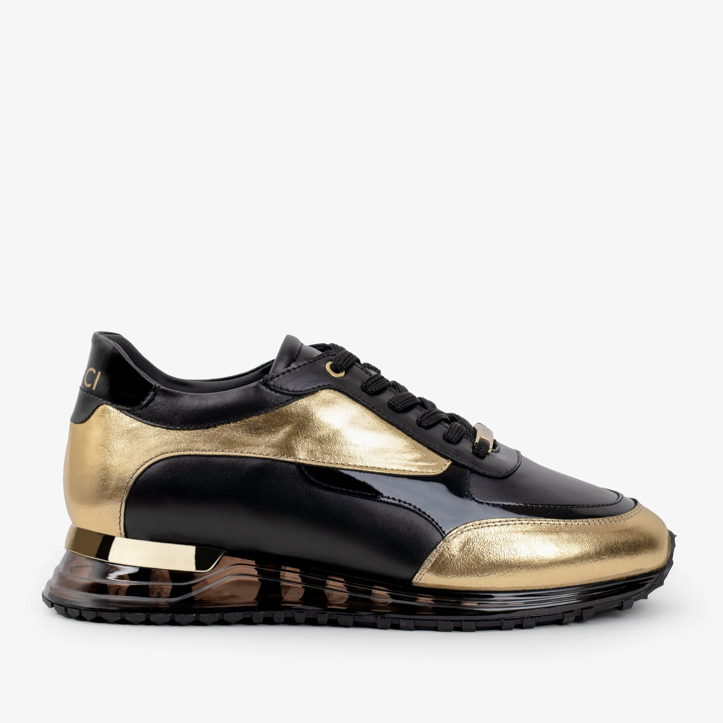 Stretchable Material The Arda Black & Gold Leather Men Sneaker