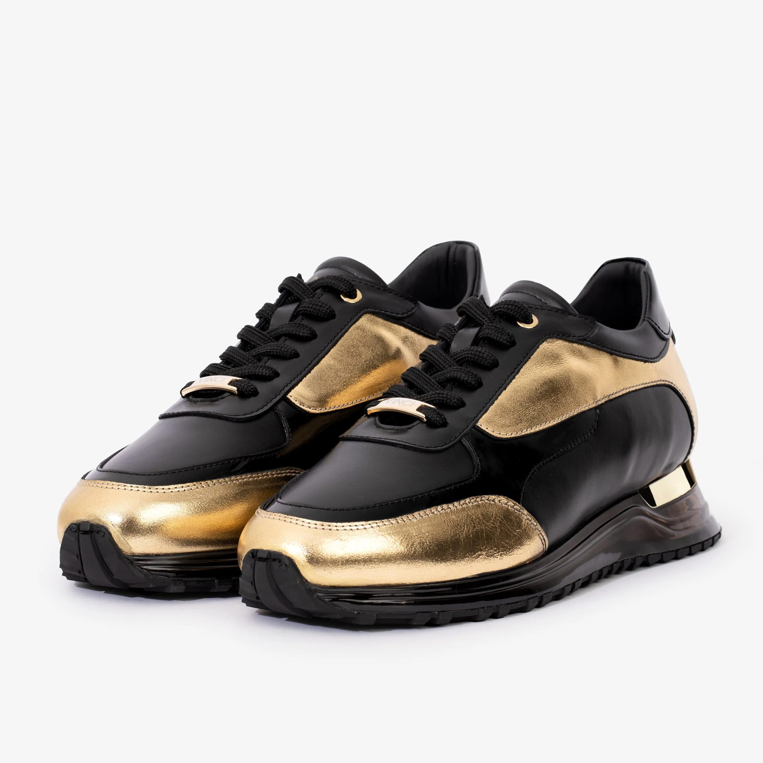 The Arda Black & Gold Leather Men Sneaker Foam-Edge