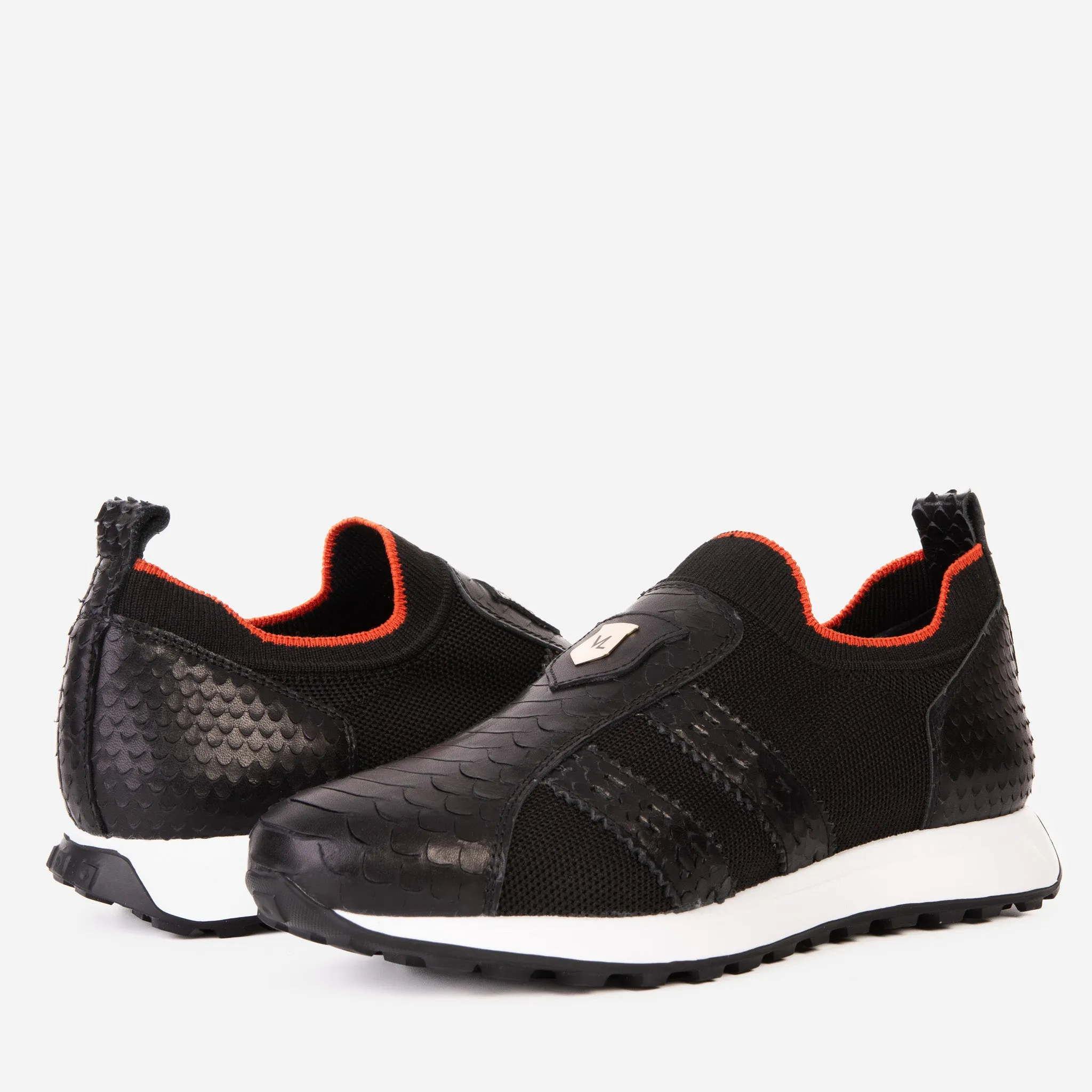 The Aslan Black Knitted & Leather Men Sneaker Hybrid