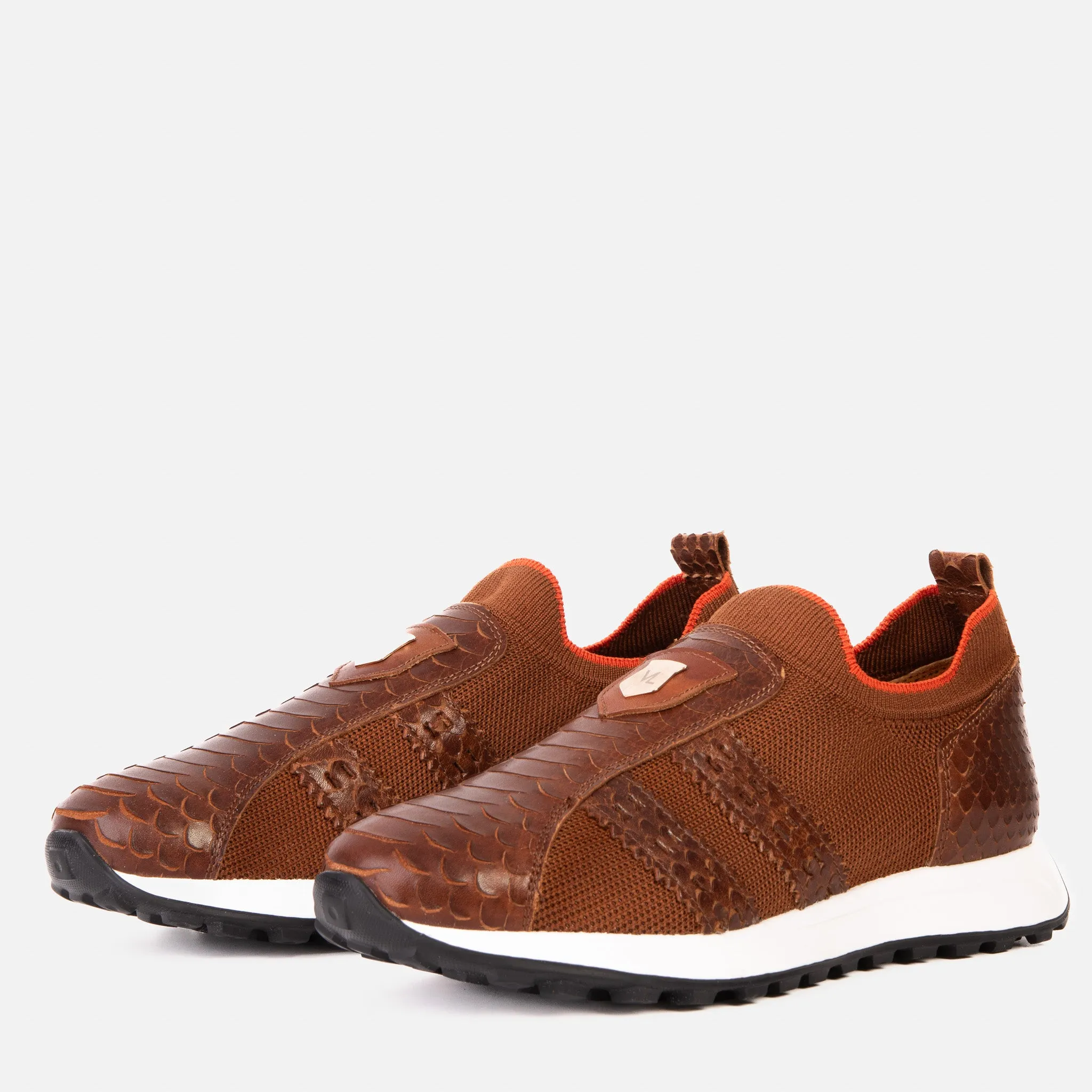 The Aslan Tan Knitted & Leather Men Sneaker Second-Skin