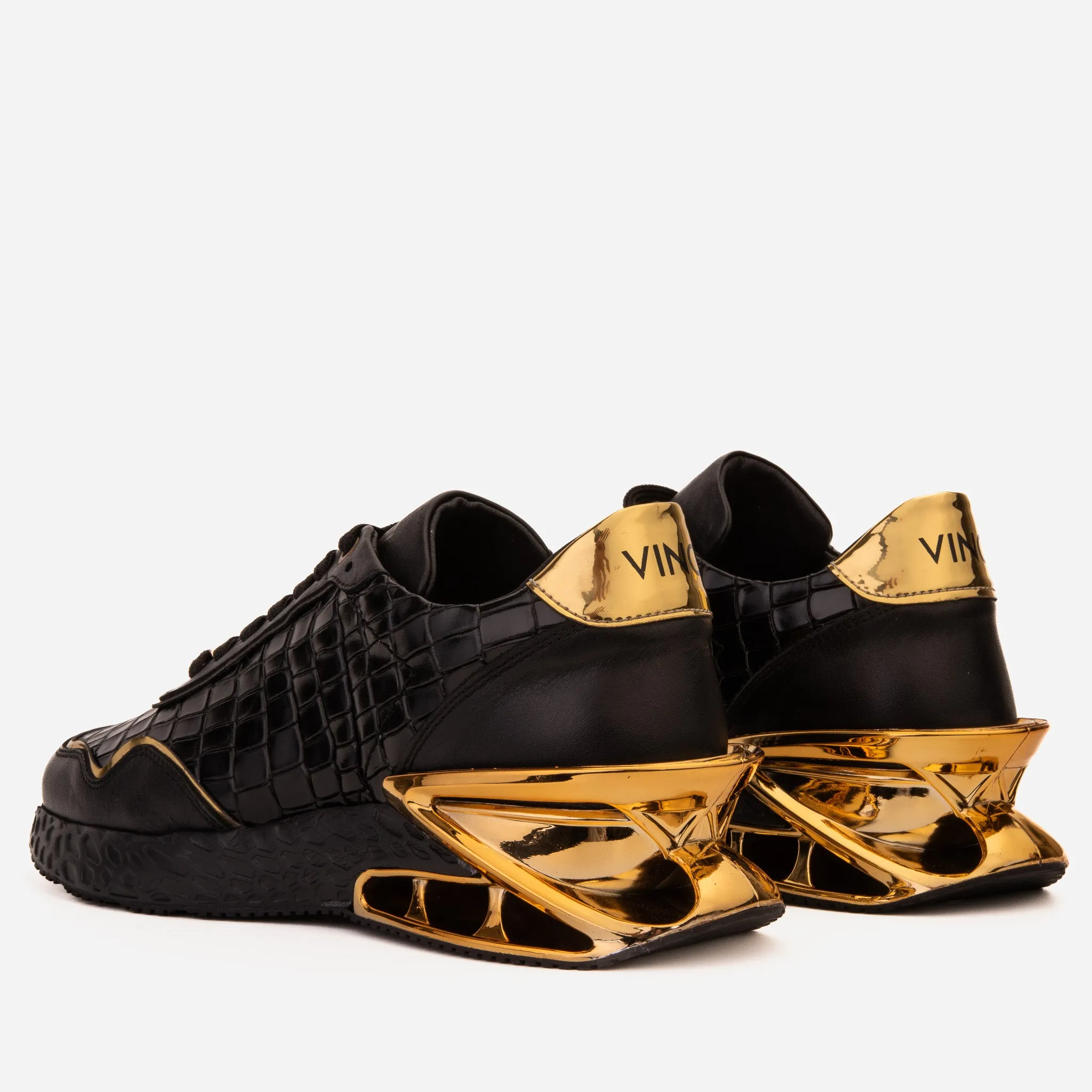 The Bellagio Black & Gold Leather Men Sneaker Rough-Terrain