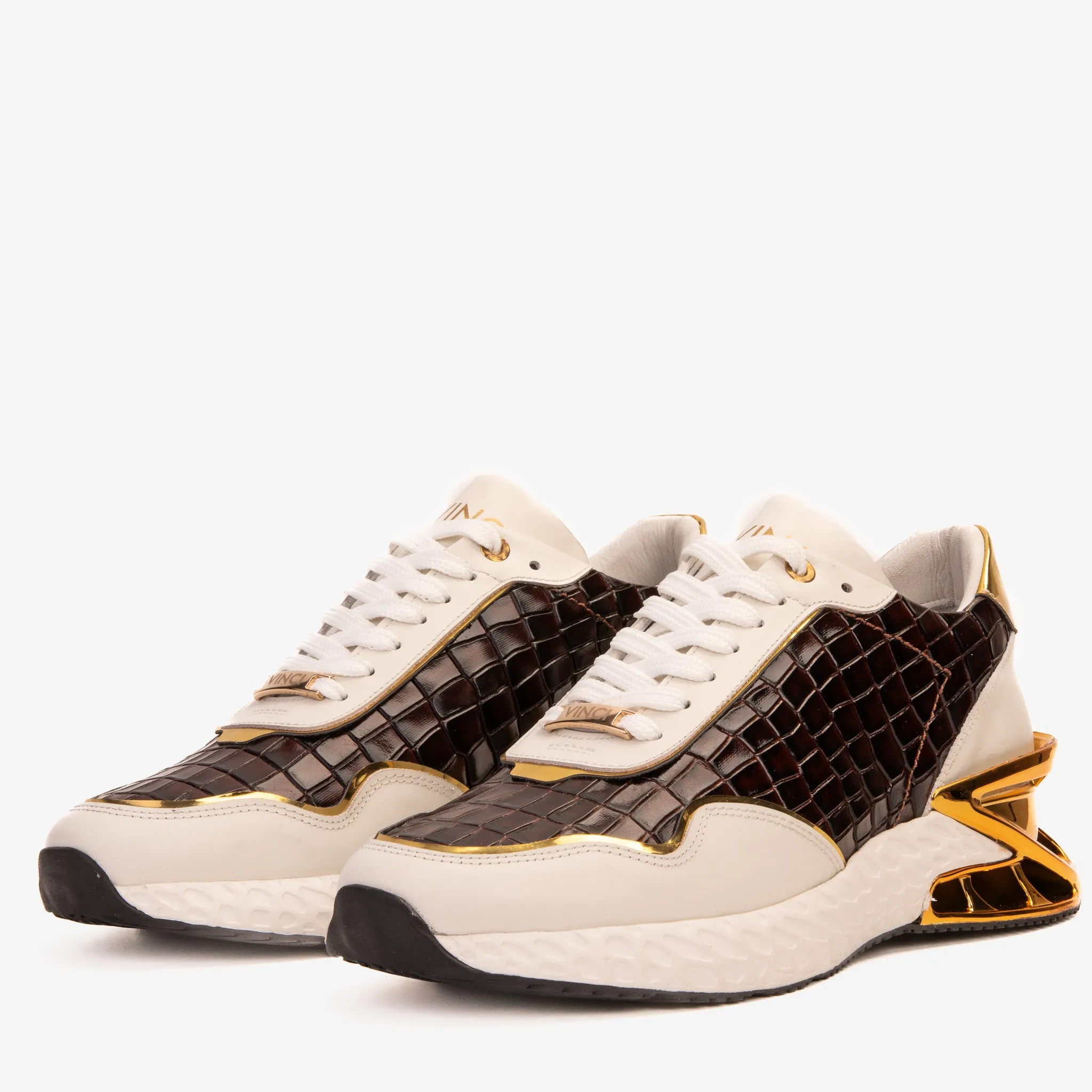 The Bellagio White & Gold Leather Men Sneaker UV-Lock