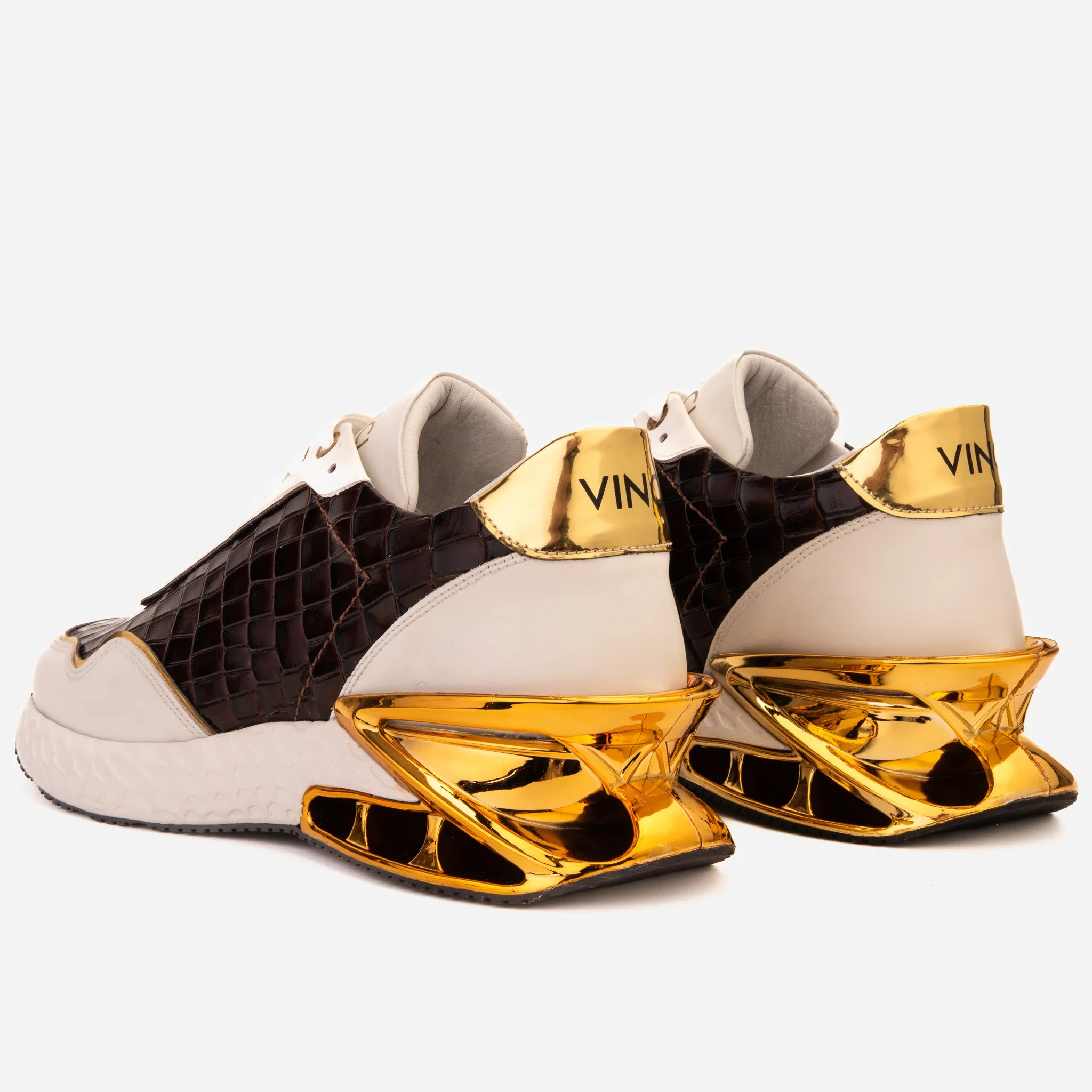 The Bellagio White & Gold Leather Men Sneaker UV-Lock