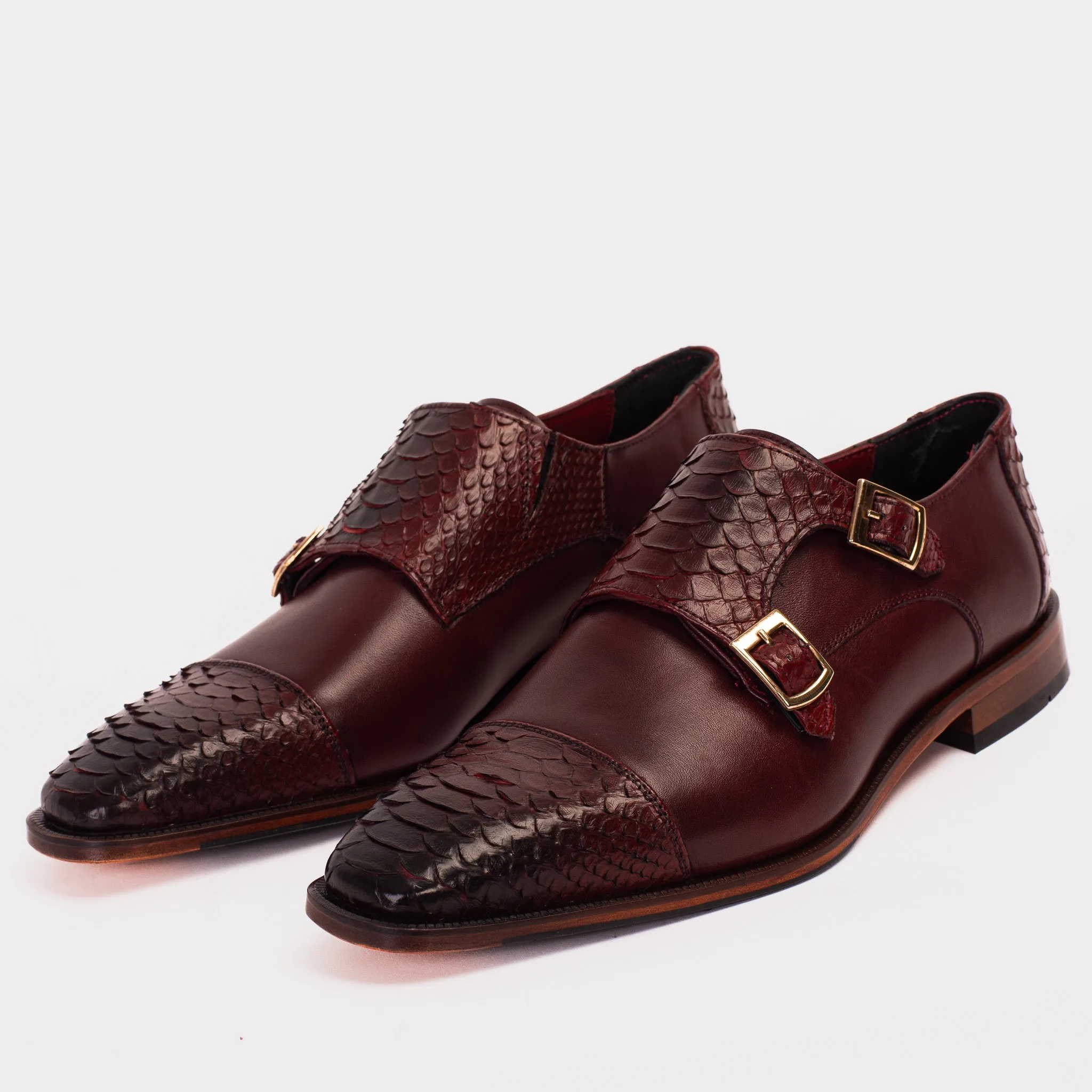 The Bishkek Burgundy Leather Cap Toe Double Monk Strap Men  Shoe Travel