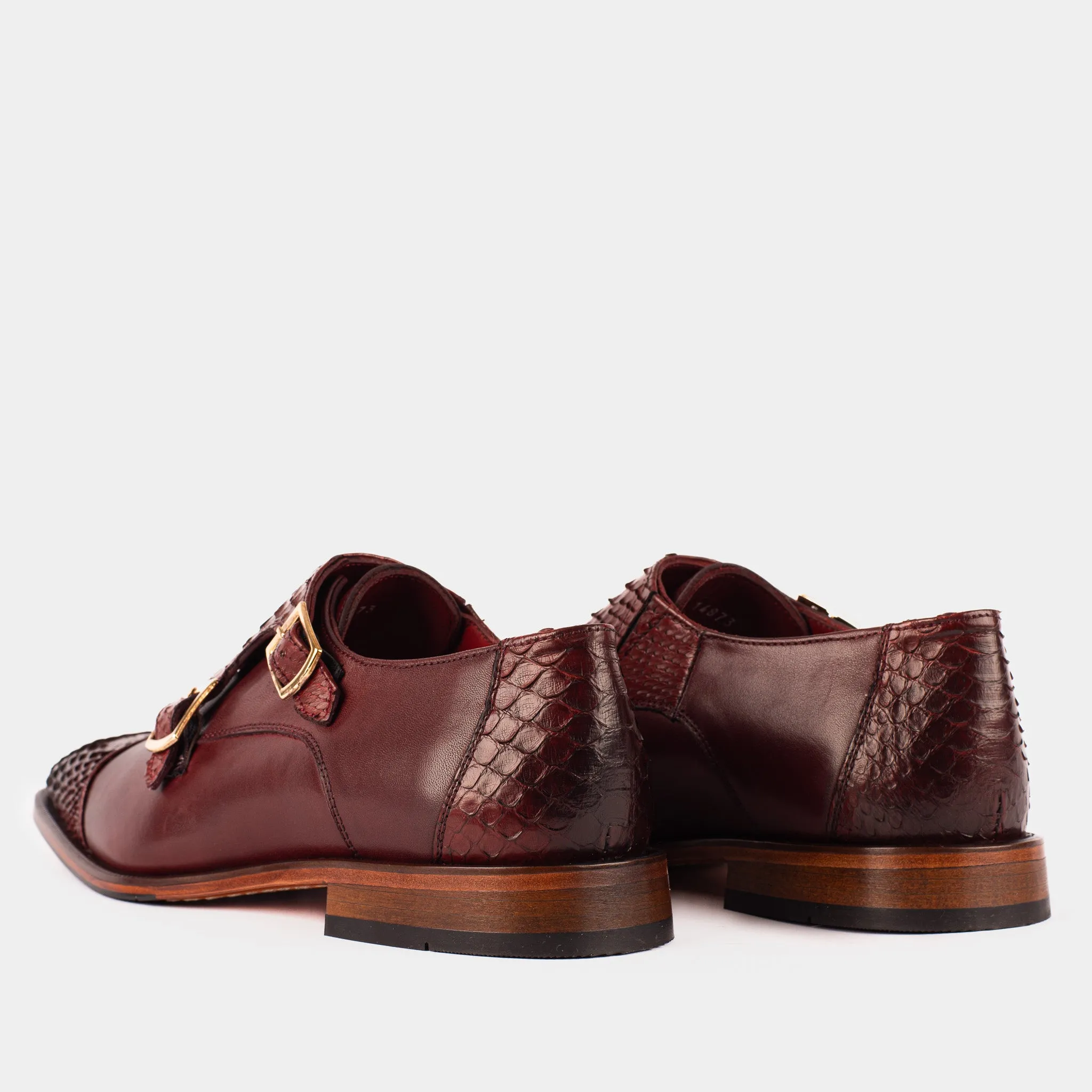 The Bishkek Burgundy Leather Cap Toe Double Monk Strap Men  Shoe Travel