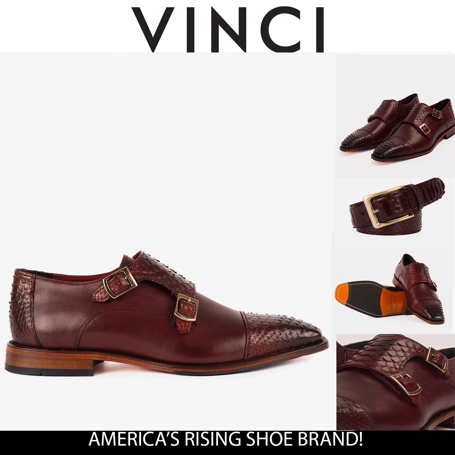 The Bishkek Burgundy Leather Cap Toe Double Monk Strap Men  Shoe Travel