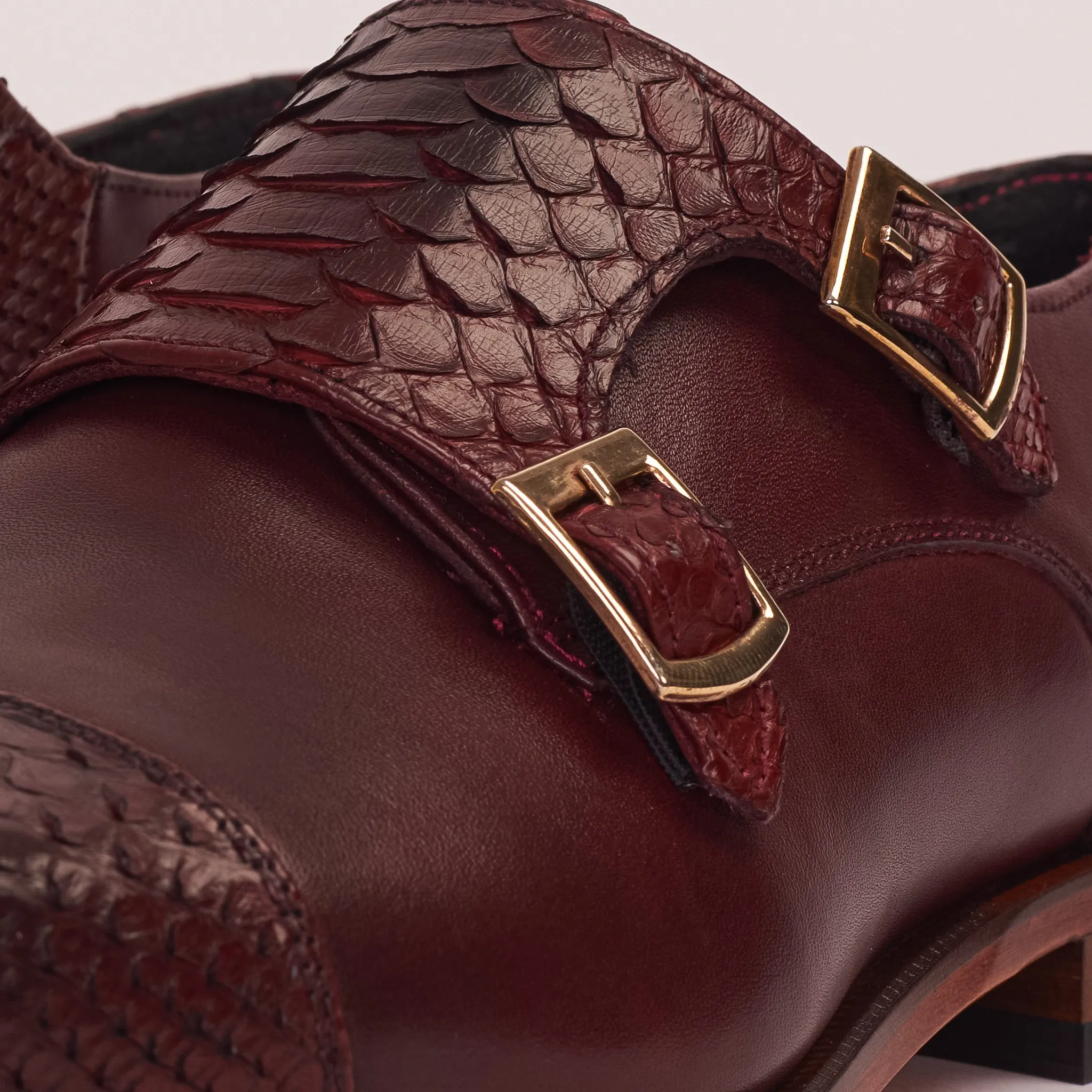 The Bishkek Burgundy Leather Cap Toe Double Monk Strap Men  Shoe Travel