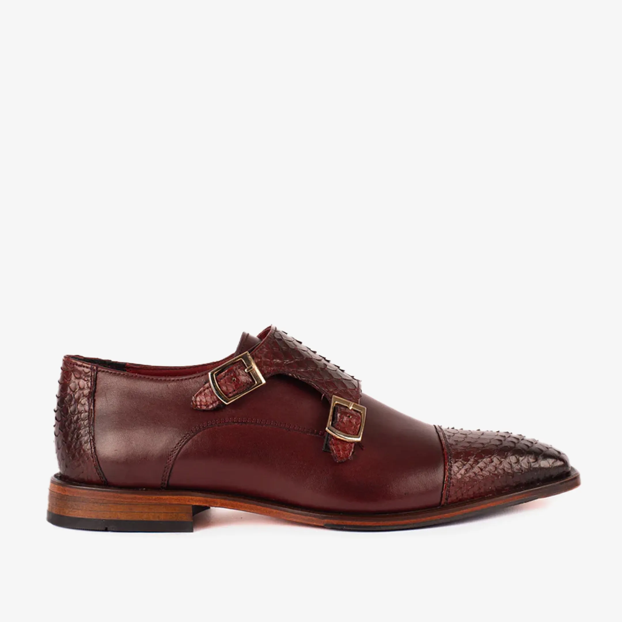 Dark Edge The Bishkek Burgundy Leather Cap Toe Double Monk Strap Men  Shoe