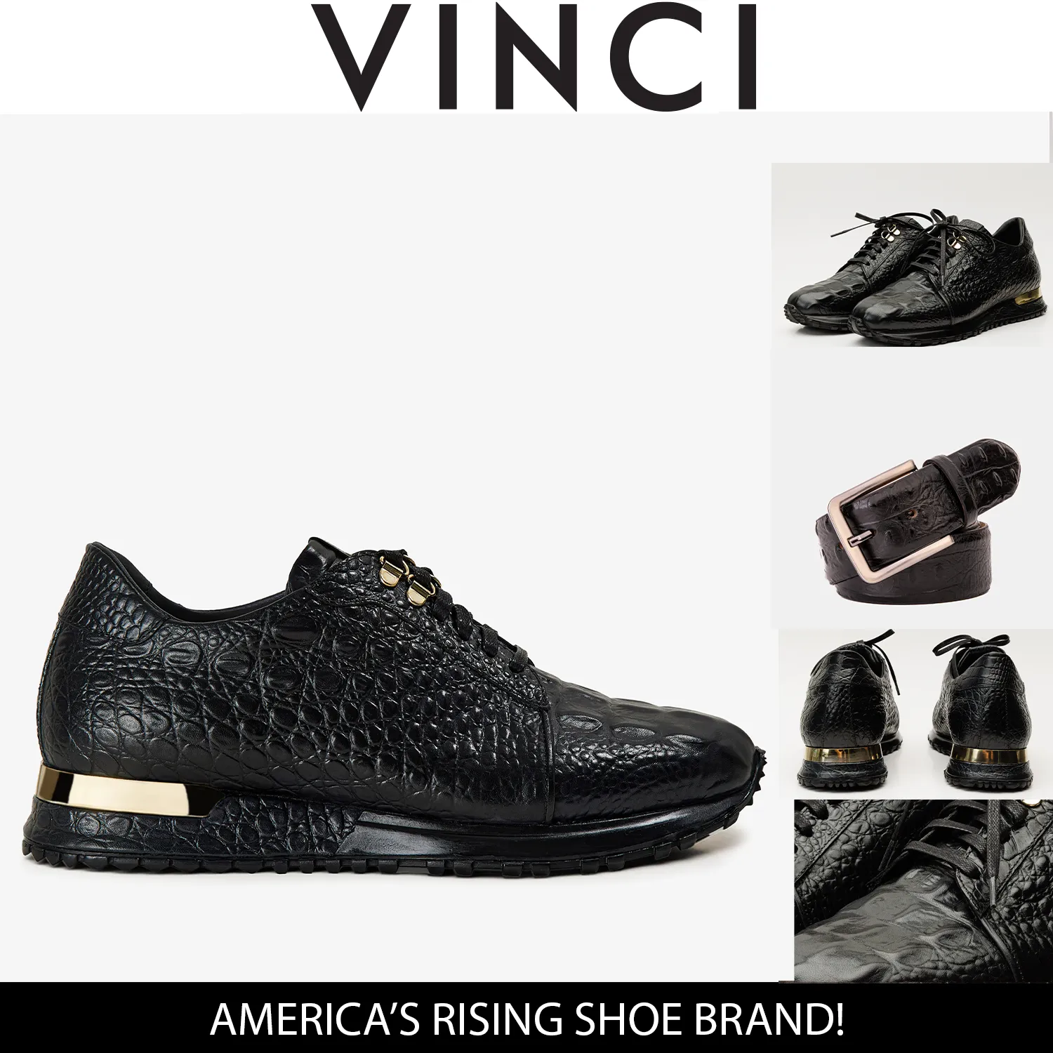 The Bomba Black Crocodile Leather Men Sneaker Angled-Heel