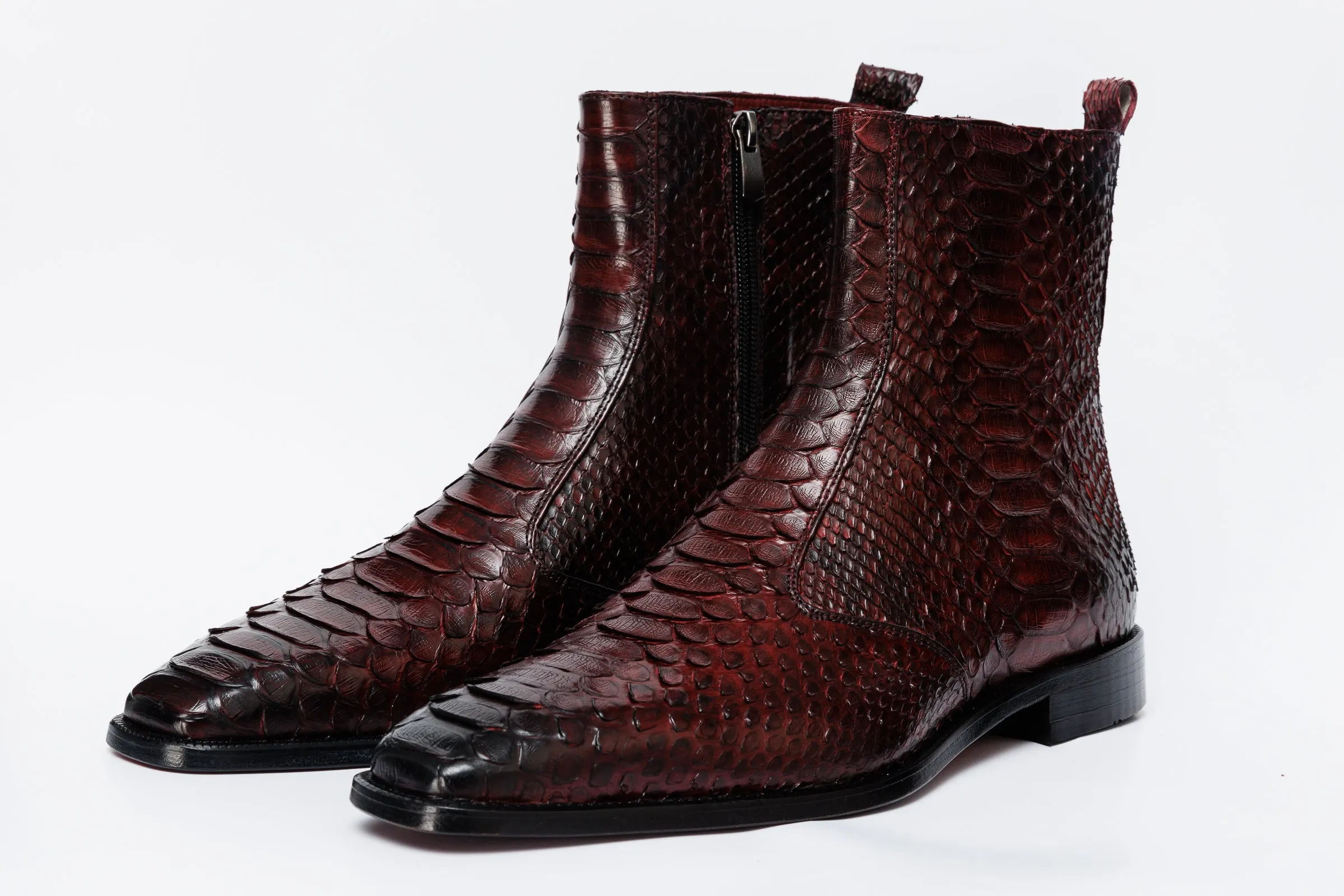 The Boss Burgundy Pythn Snk Zip-Up Leather Men Boot Limited Edition Lace Up Style
