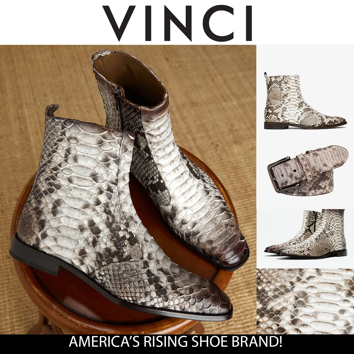 The Boss Natural Pythn Snk Zip-Up Leather Men Boot Limited Edition Textile