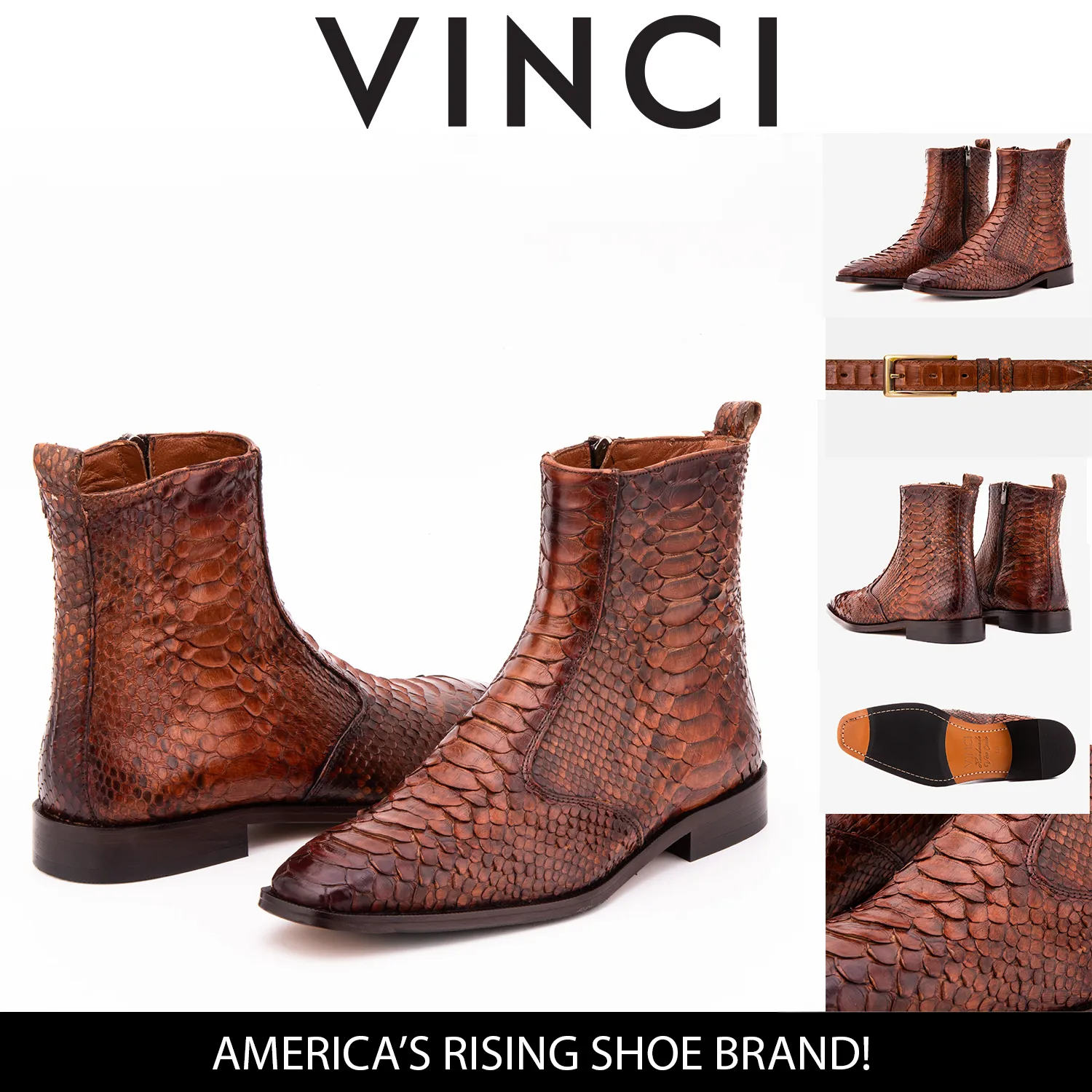 The Boss Tan Pythn Snk Zip-Up Leather Men Boot Limited Edition cross-training