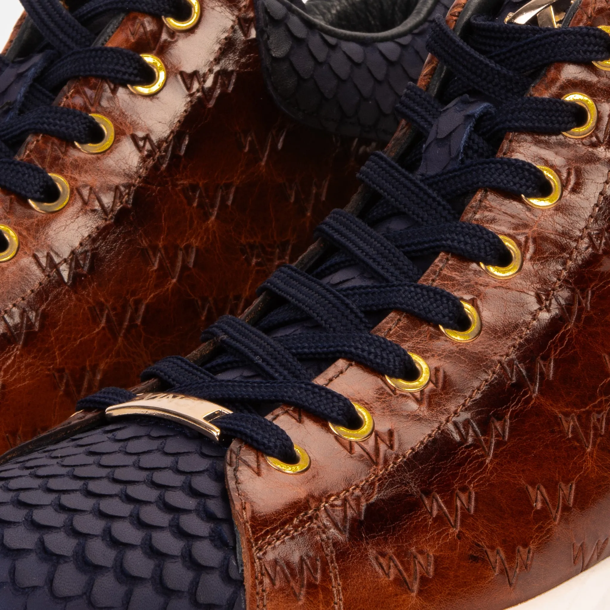 The Caesars Brown & Navy Leather High-Top Men Sneaker Graphic-Print