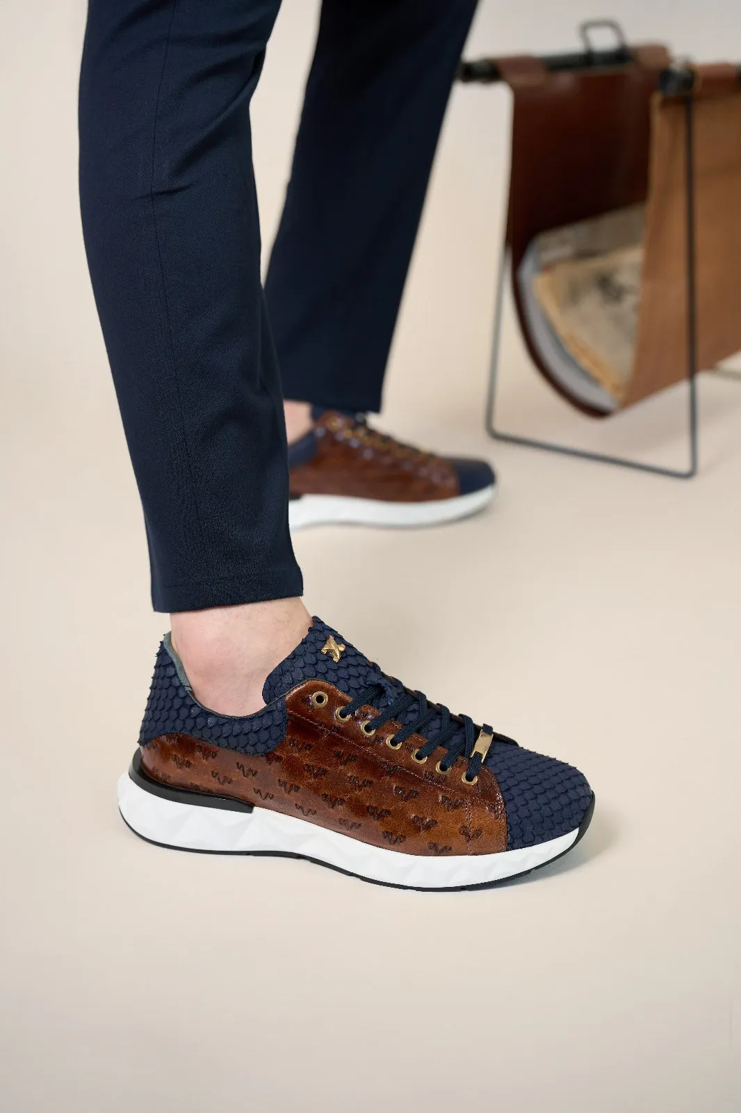 The Caesars Navy & Tan Leather Men Sneaker Premium-Leather