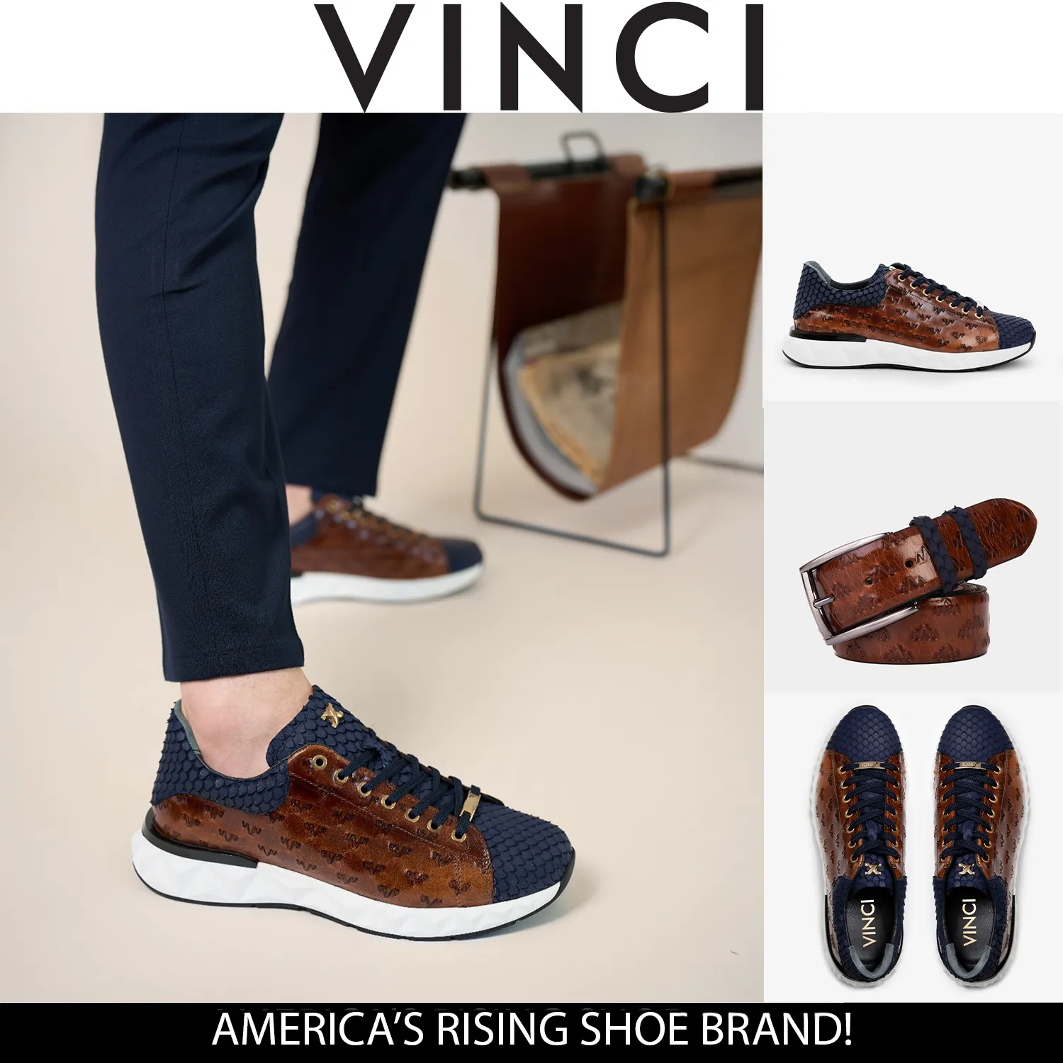 The Caesars Navy & Tan Leather Men Sneaker Premium-Leather