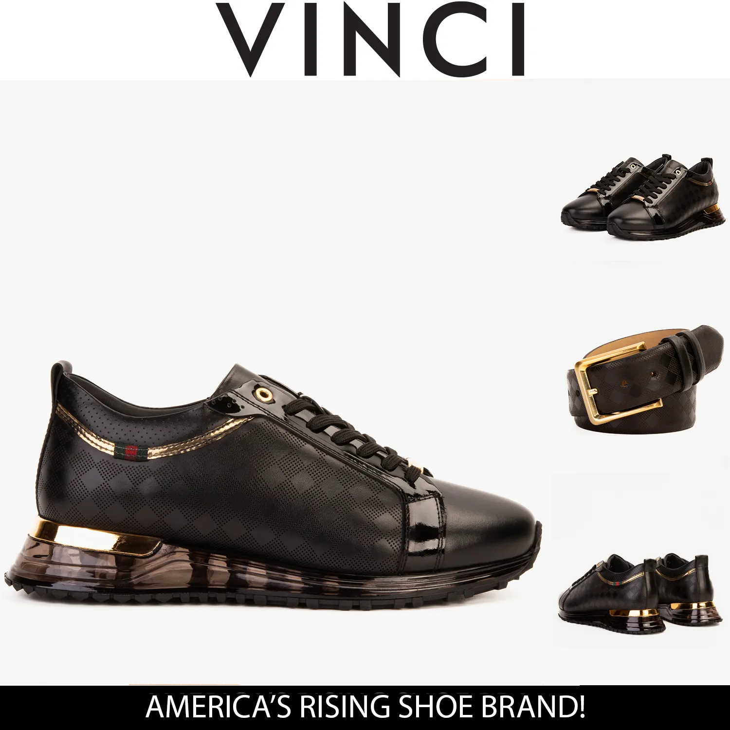 The Cenova Black & Gold Leather Men Sneaker Tone-Fit